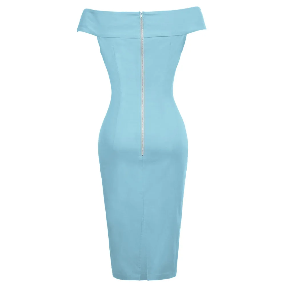 Fans Look of 1950s Vintage Off The Shoulder Hips-Wrapped Bodycon Pencil Dress