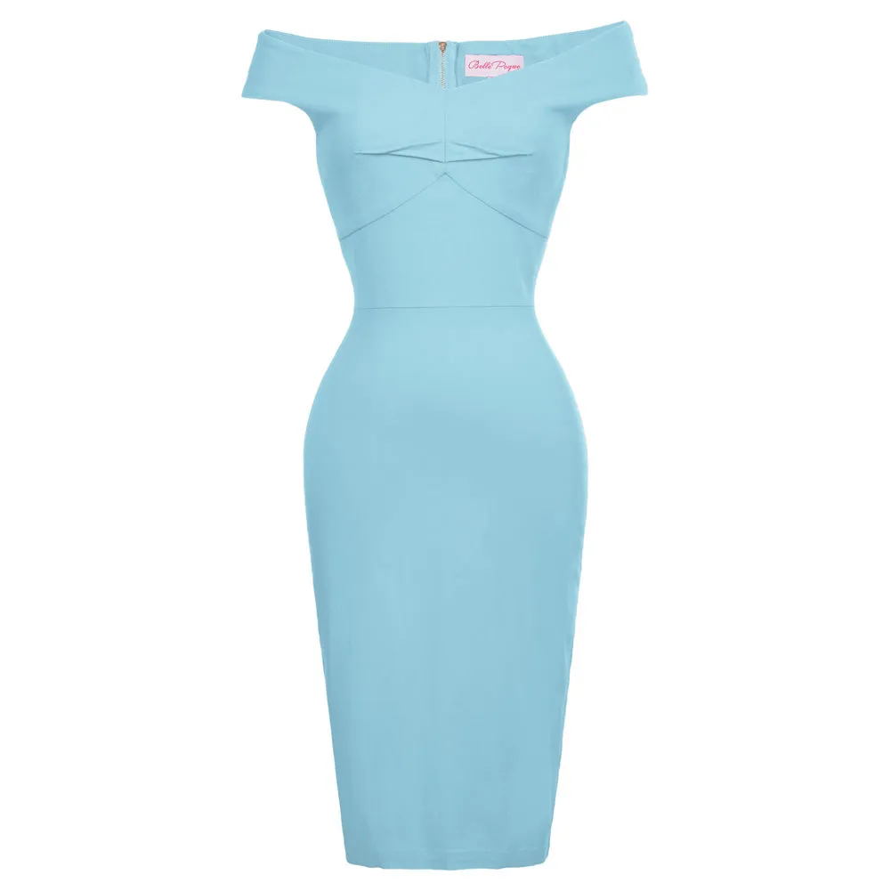 Fans Look of 1950s Vintage Off The Shoulder Hips-Wrapped Bodycon Pencil Dress