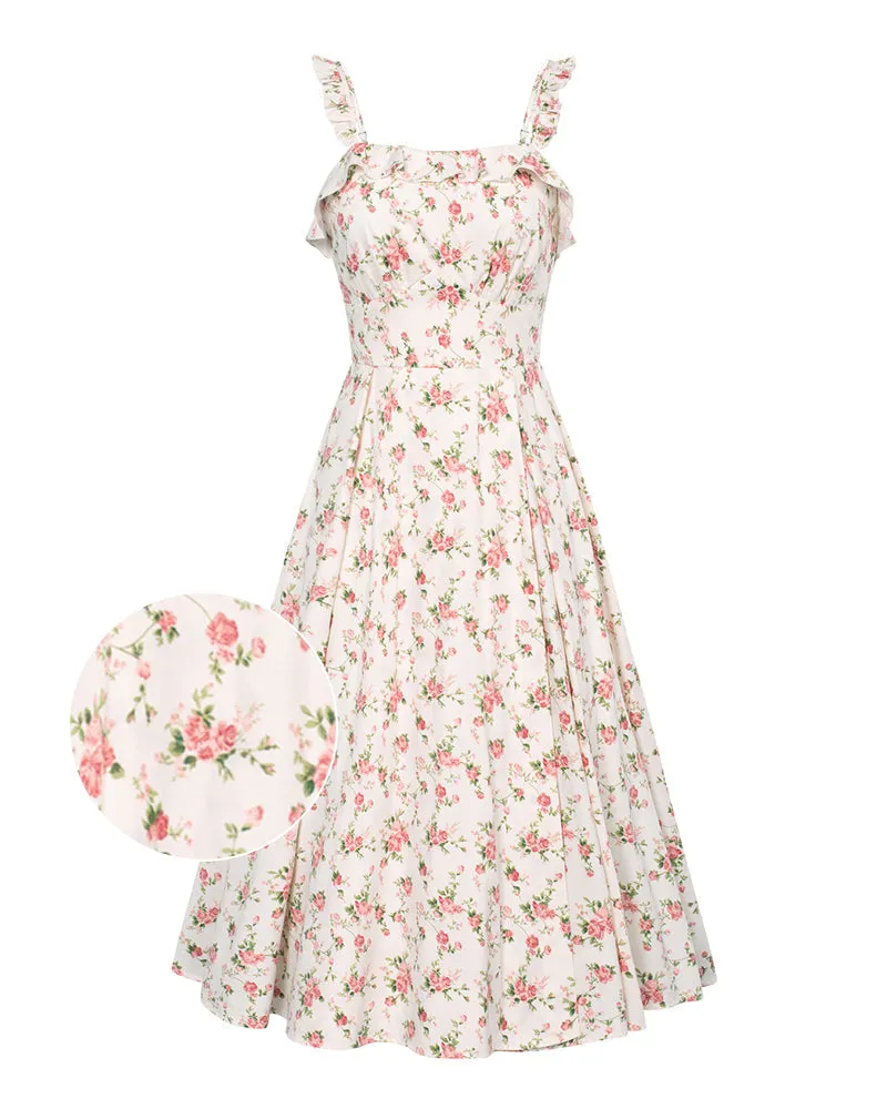 Fans Look of Floral Summer Dresses for Women 2024 Midi Sun Dresses Flowy Spaghetti Strap Dress with Pockets