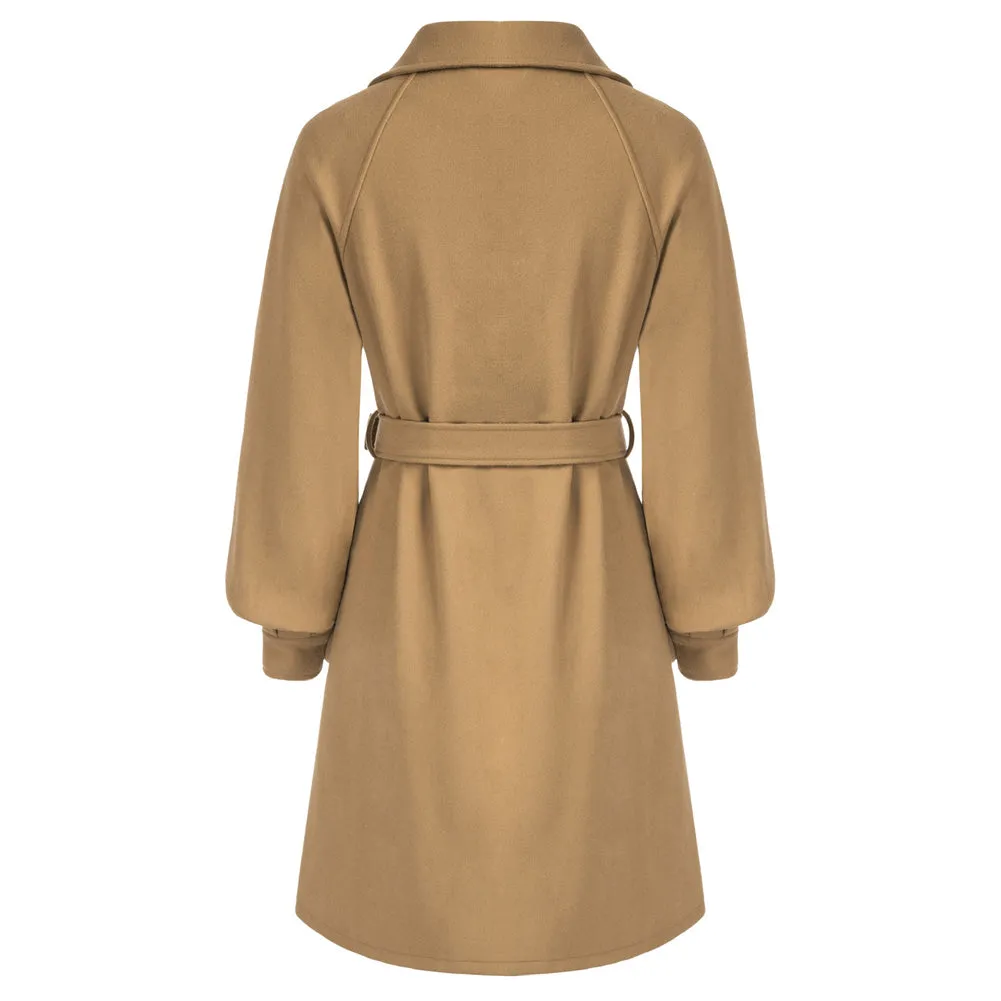 Fans Look of Long Raglan Sleeve Knee Length Single Breasted Woolen Coat