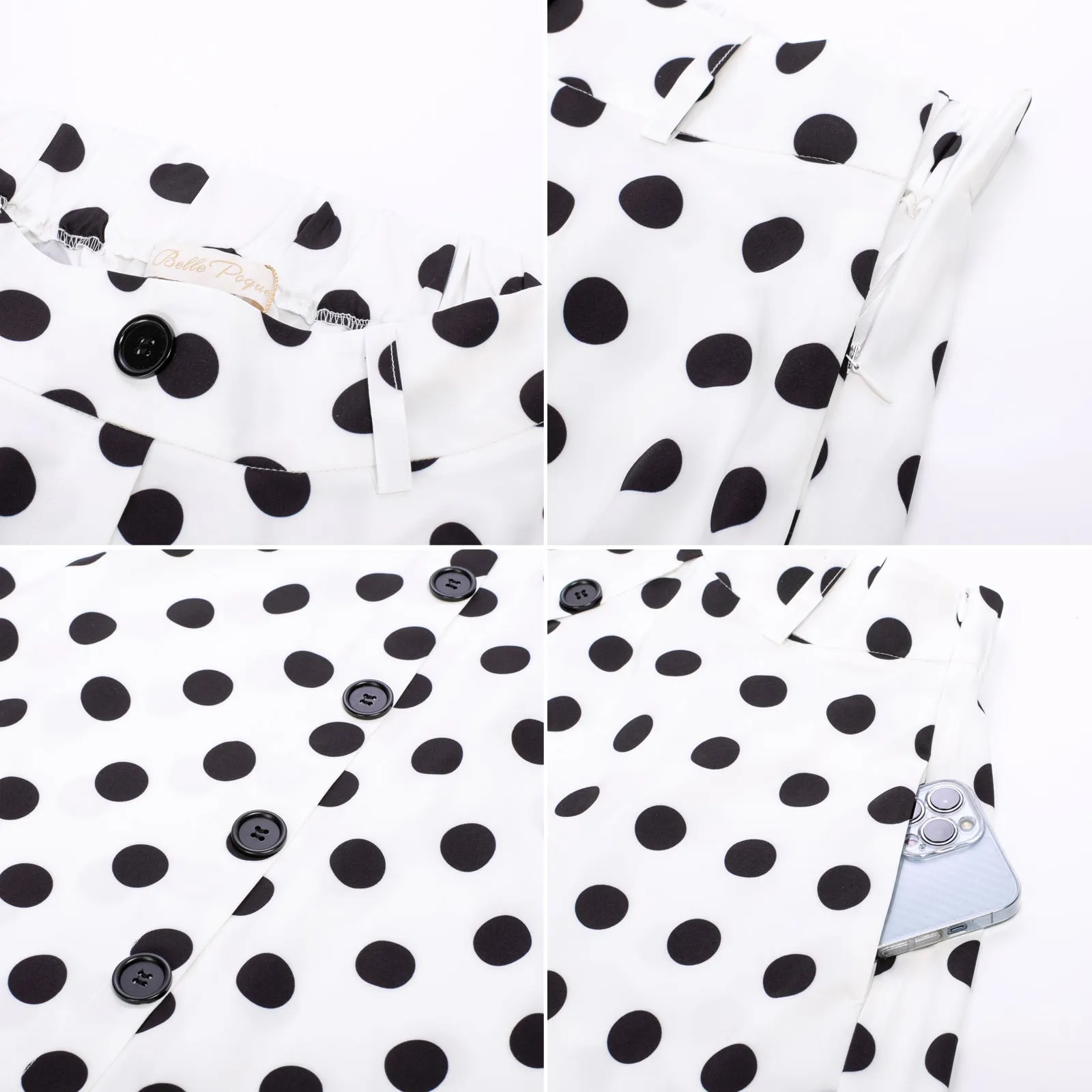 Fans Look of Polka Dots Swing Skirt with Belt Elastic High Waist Buttons Decorated Skirt