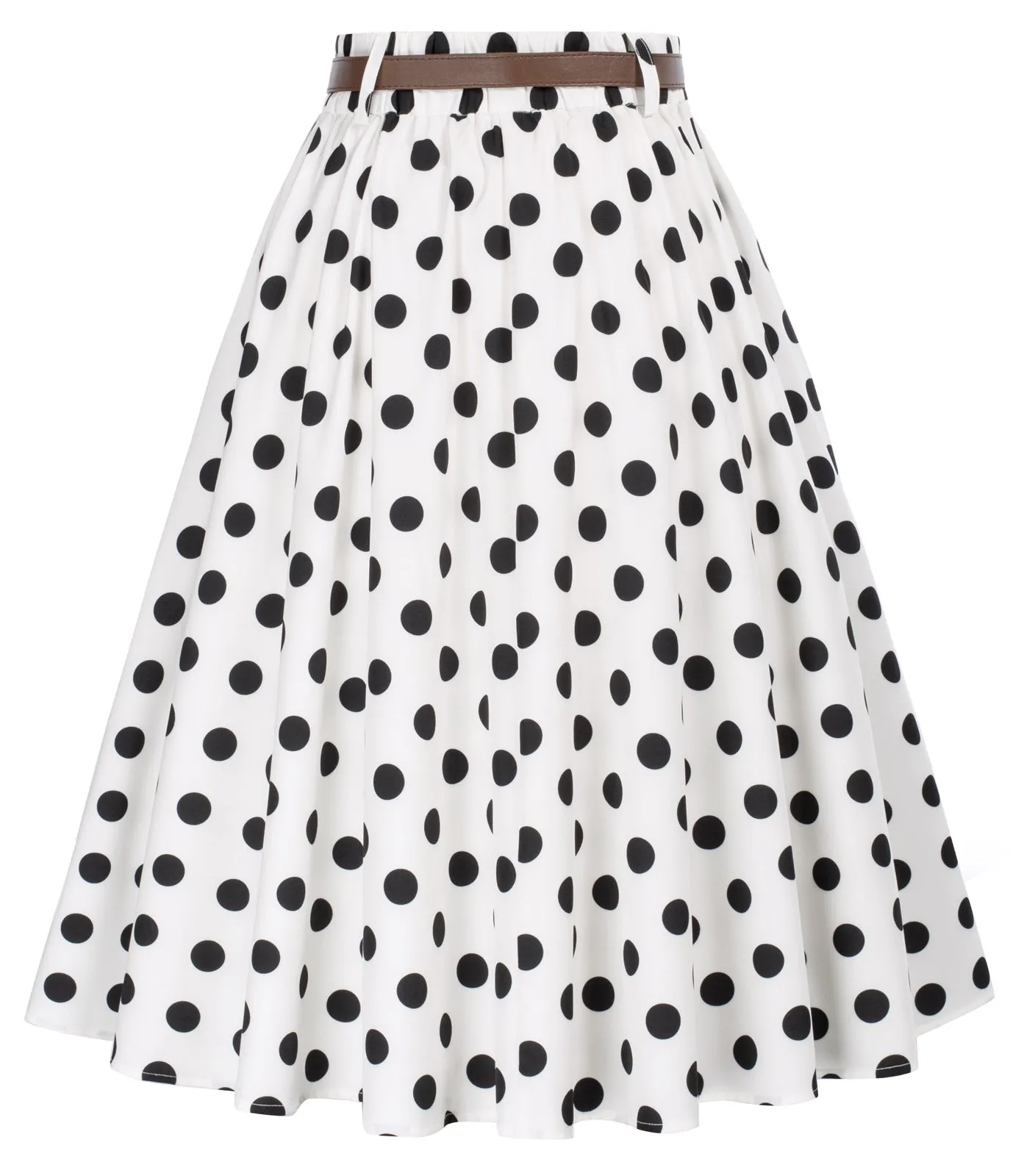 Fans Look of Polka Dots Swing Skirt with Belt Elastic High Waist Buttons Decorated Skirt