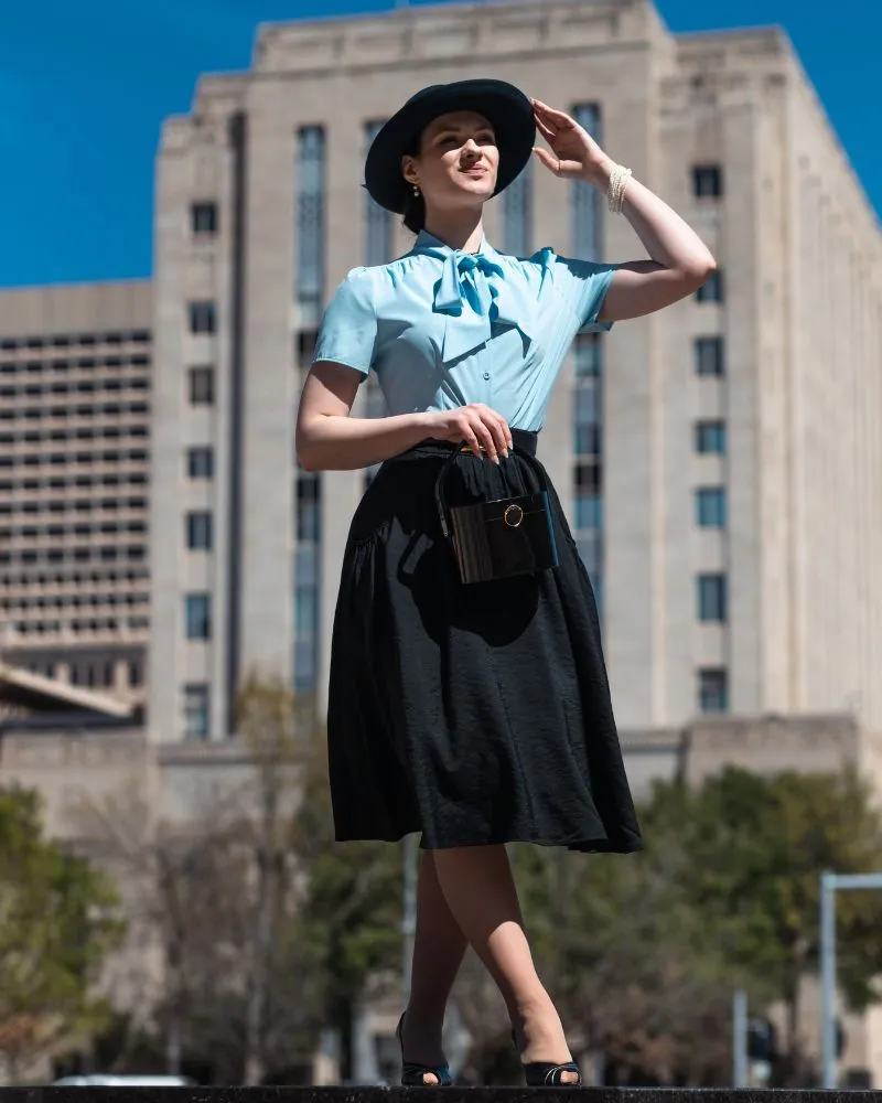 Fans Look of Summer Short Sleeve Office Button Down Blouse Stripe Shirt Tops with Bow Tie