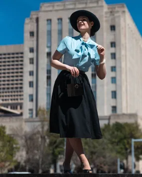 Fans Look of Summer Short Sleeve Office Button Down Blouse Stripe Shirt Tops with Bow Tie