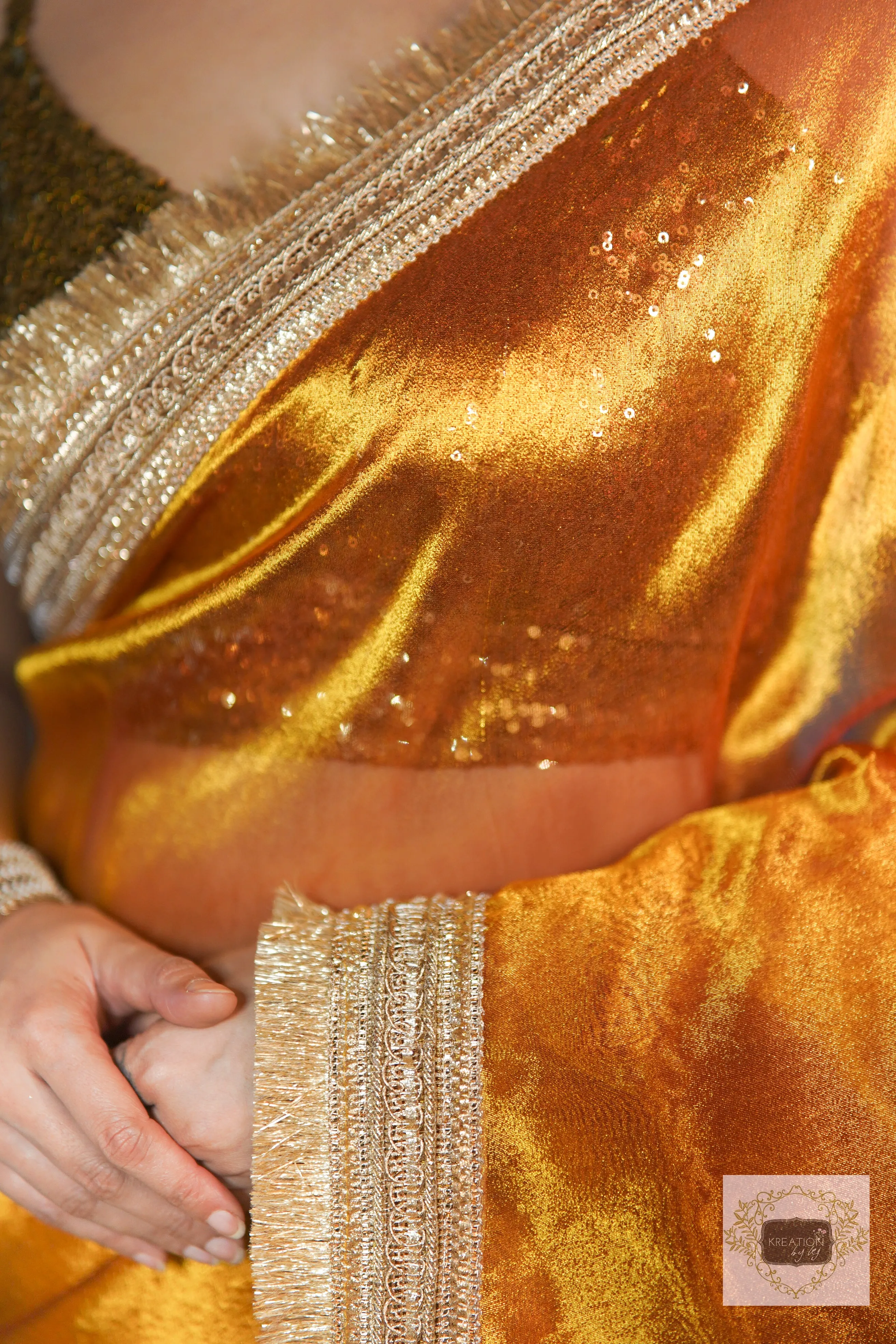 Elegant Banno Saree with Fiery Gold Zari on Tissue Fabric