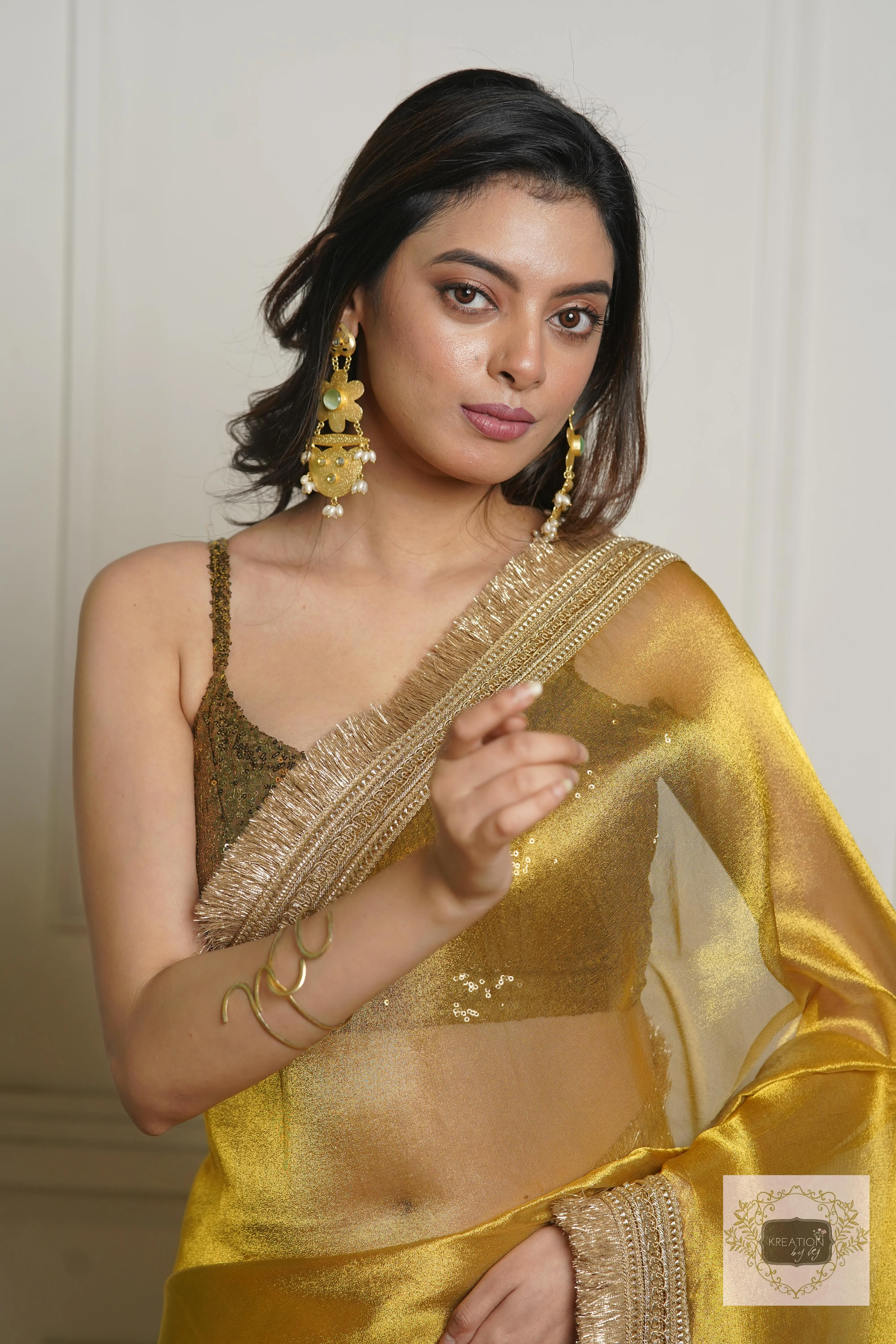 Golden Yellow Zari Tissue Banno Saree