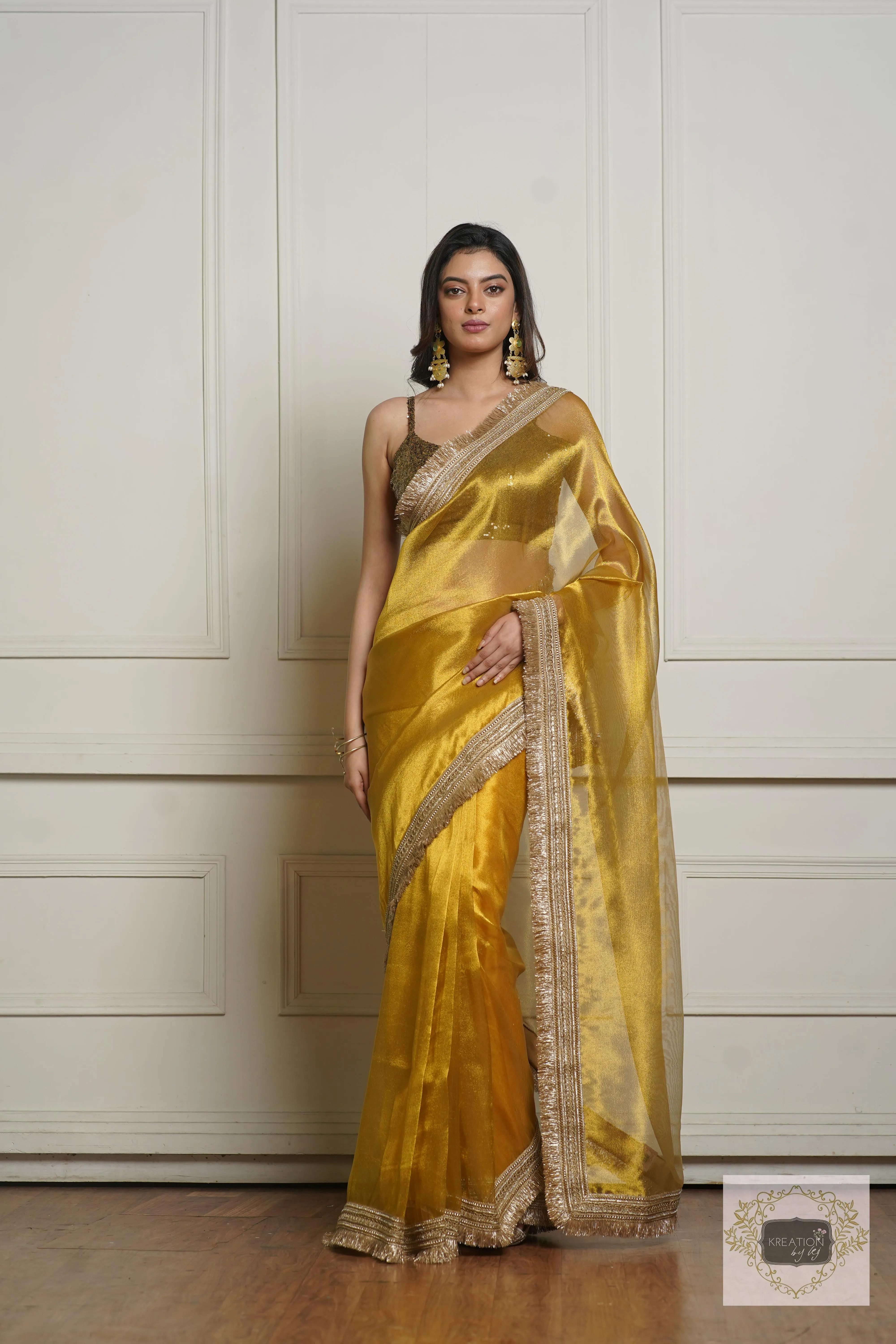 Golden Yellow Zari Tissue Banno Saree