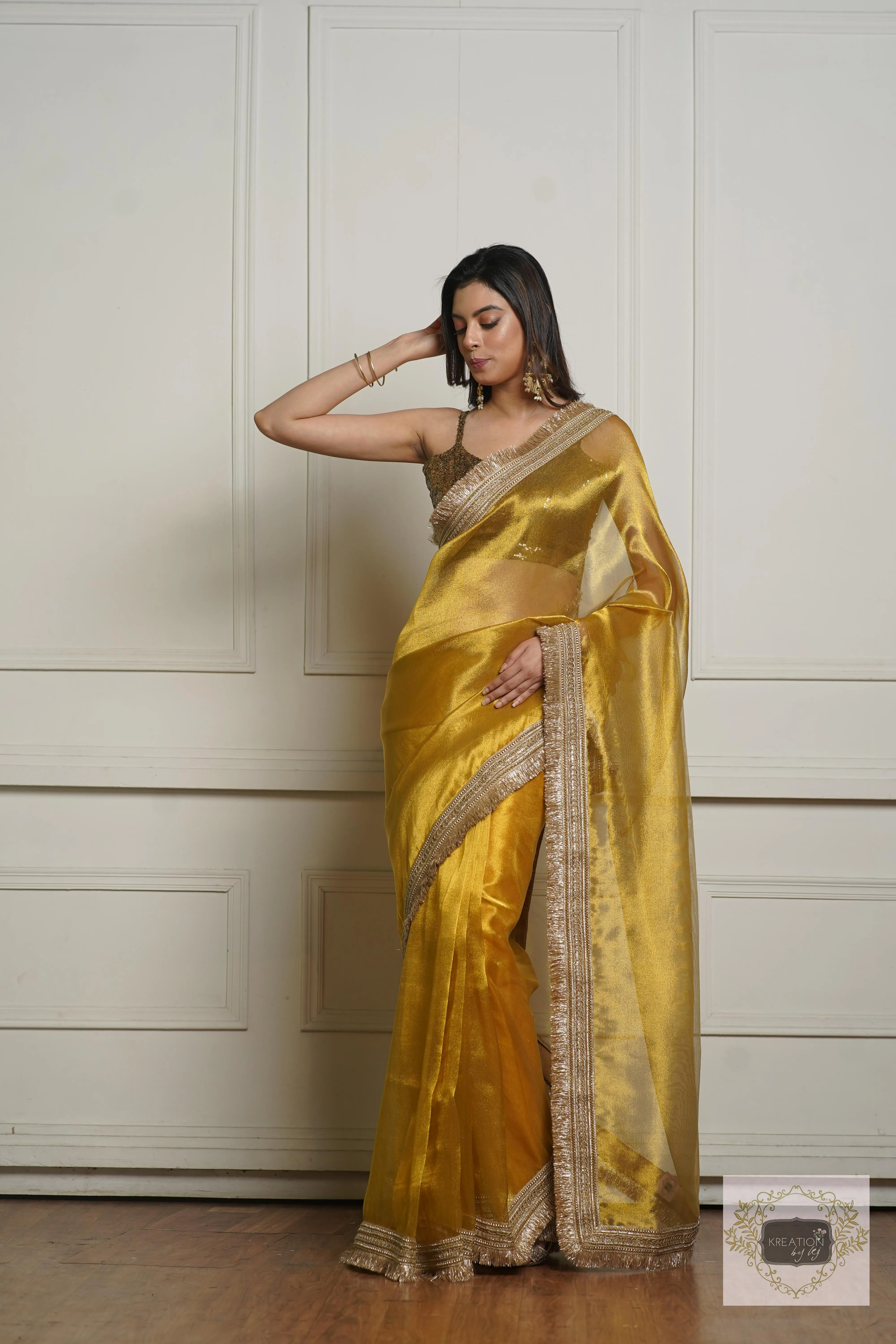 Golden Yellow Zari Tissue Banno Saree