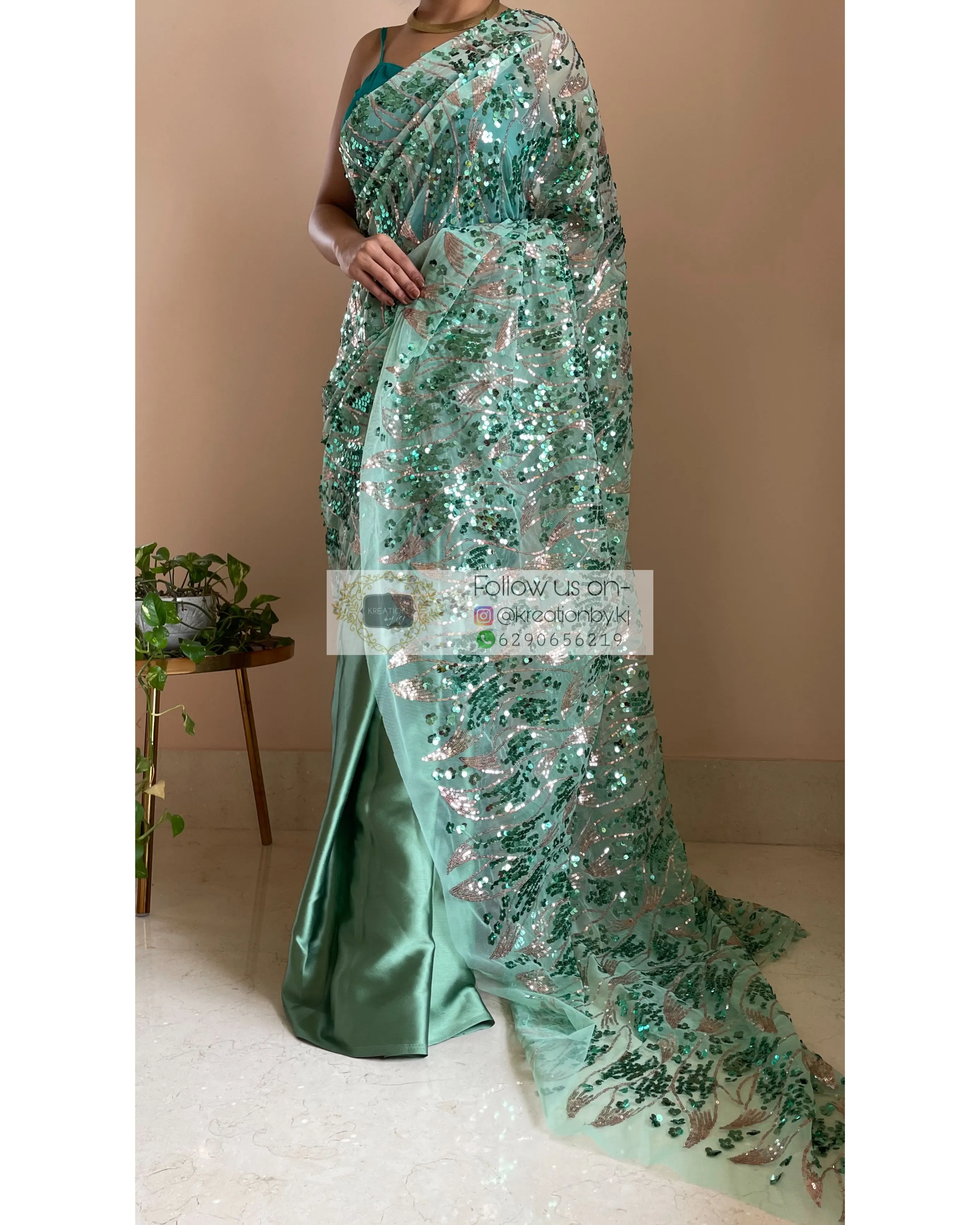 Green Mermaid Sequins Saree