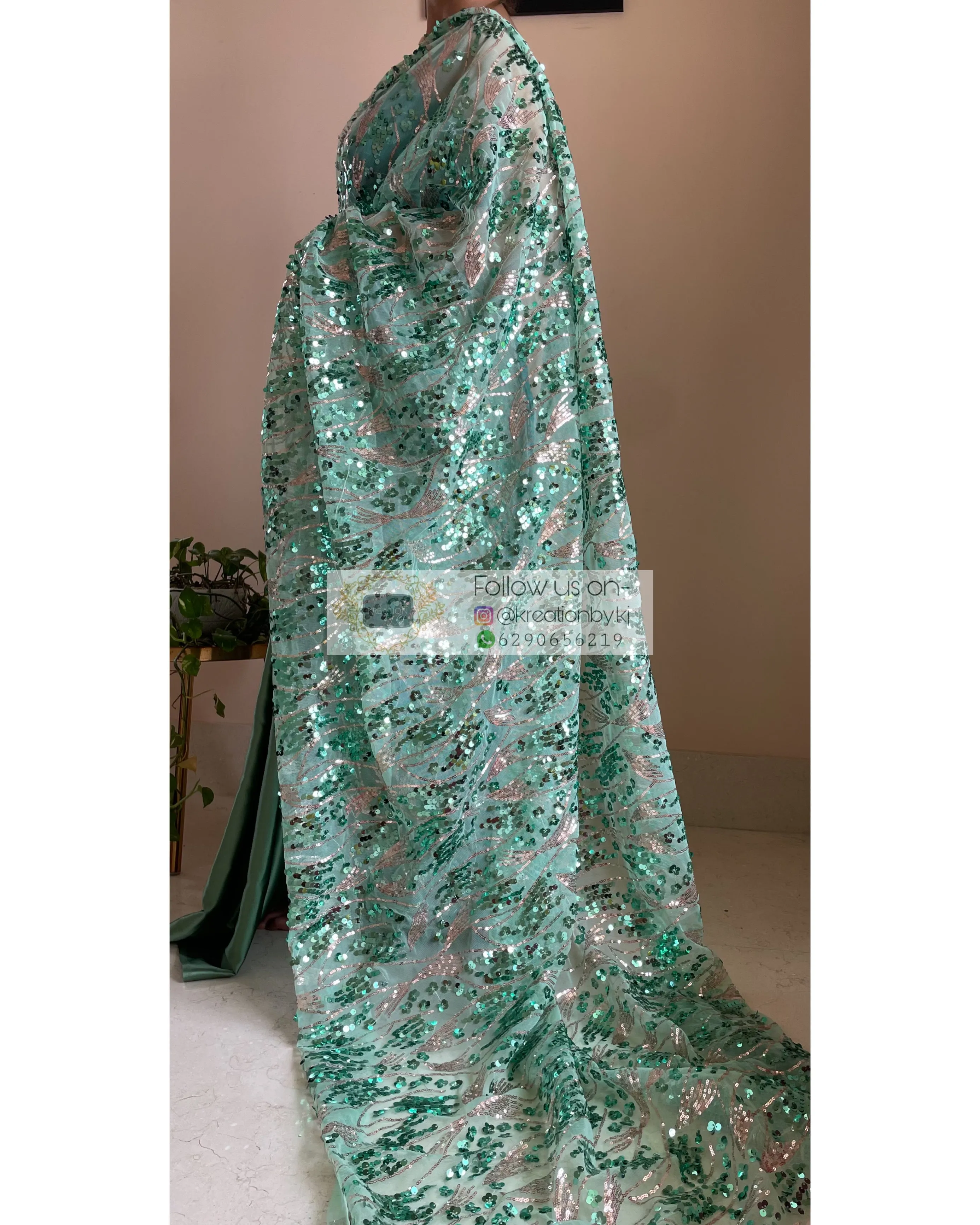 Green Mermaid Sequins Saree