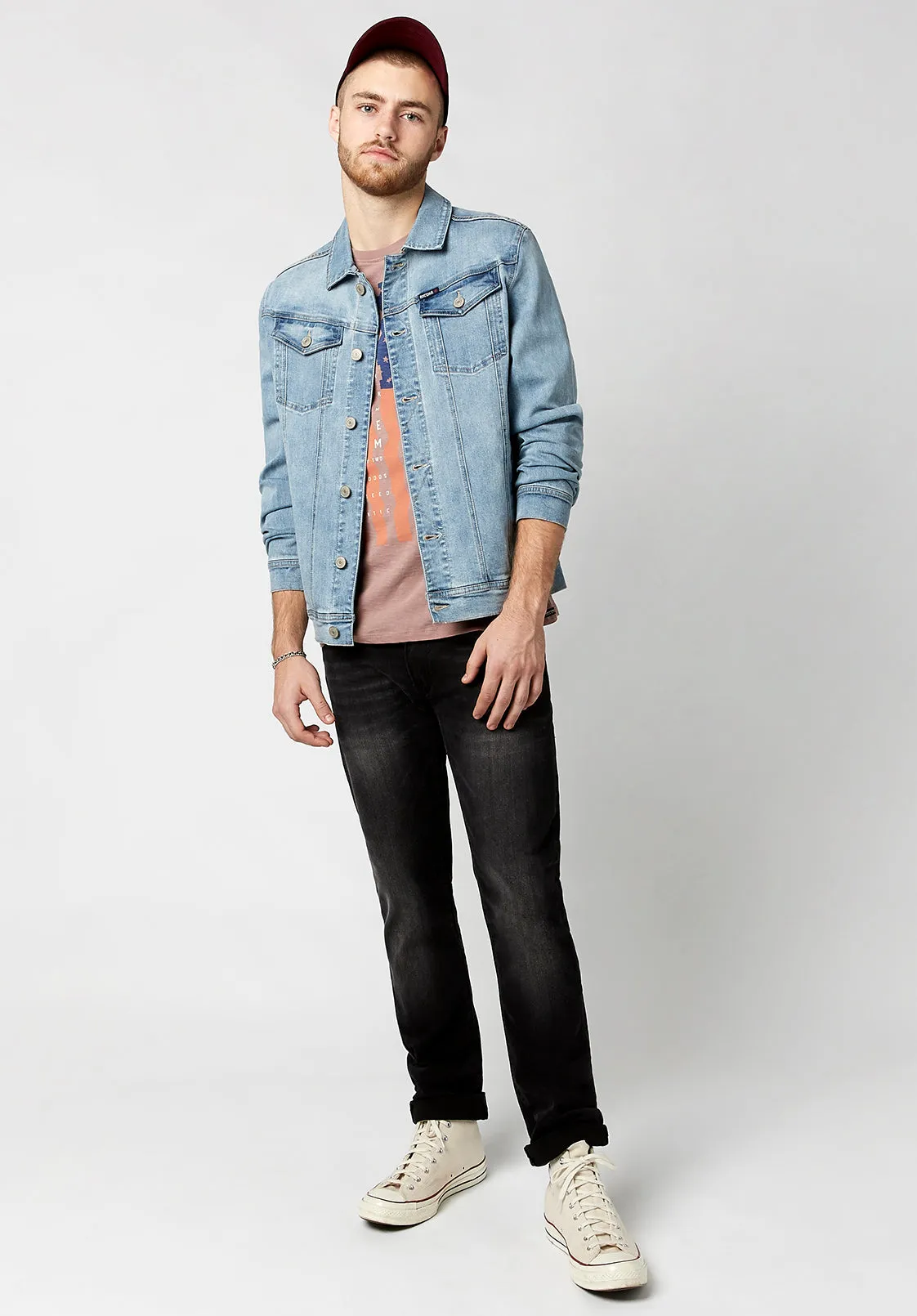 Joe Men's Denim Jacket in Whiskered and Creased Light Blue - BM22769