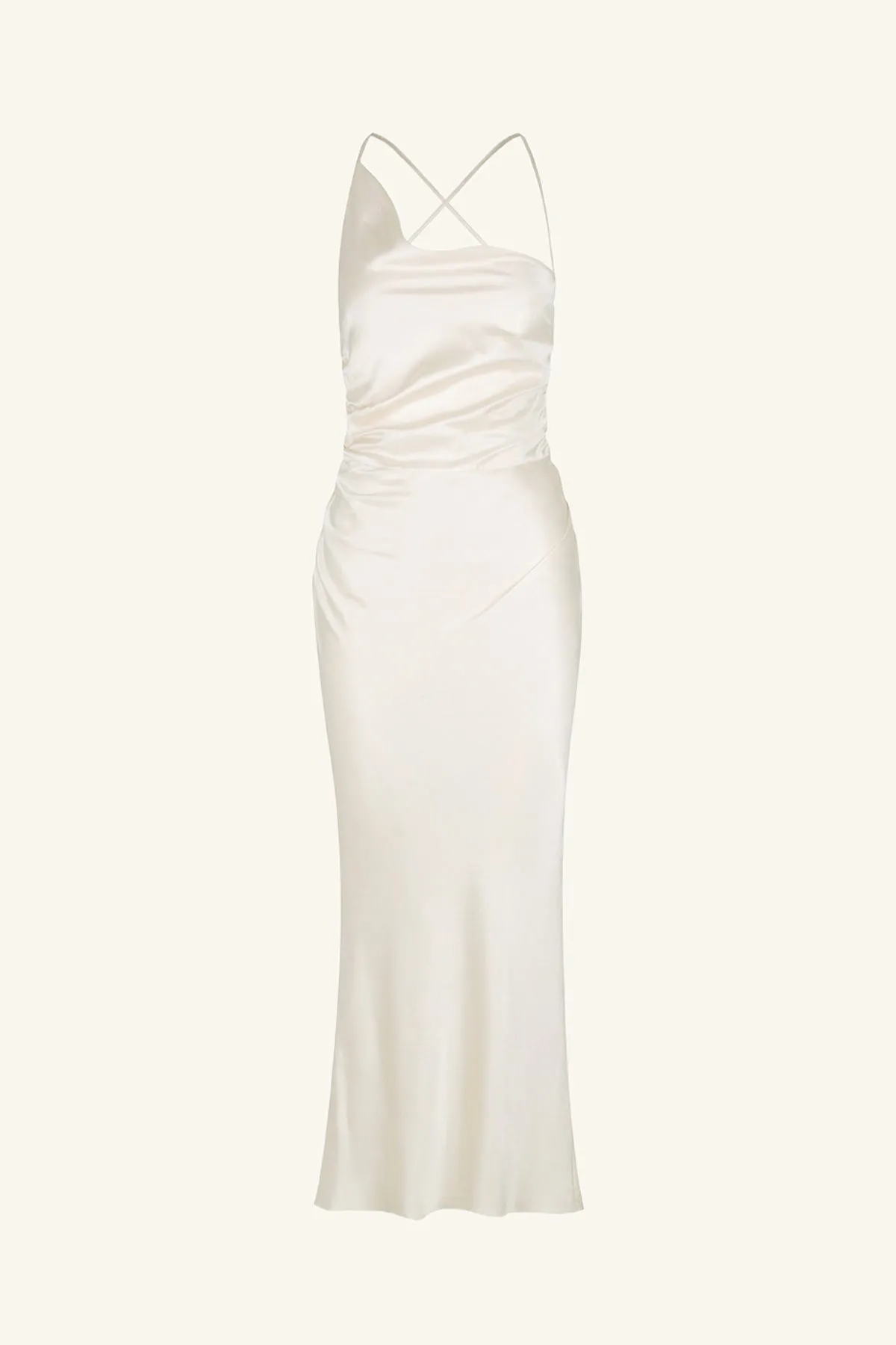 LA LUNE ASYMMETRICAL BIAS COWL MIDI DRESS - CREAM