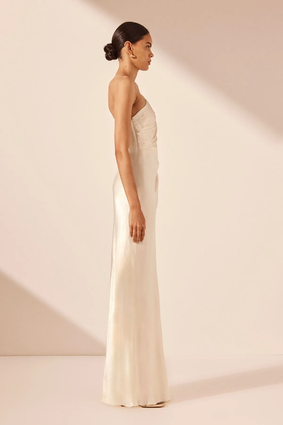 LA LUNE ASYMMETRICAL GATHERED MAXI DRESS - CREAM