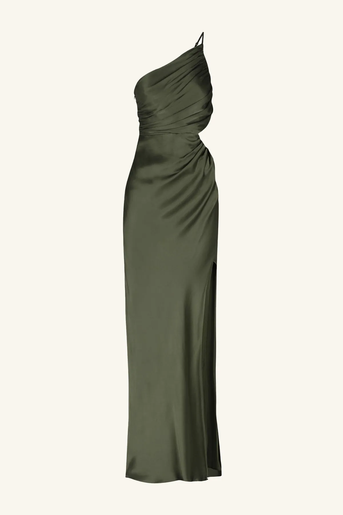 LA LUNE ASYMMETRICAL GATHERED MAXI DRESS - FOREST