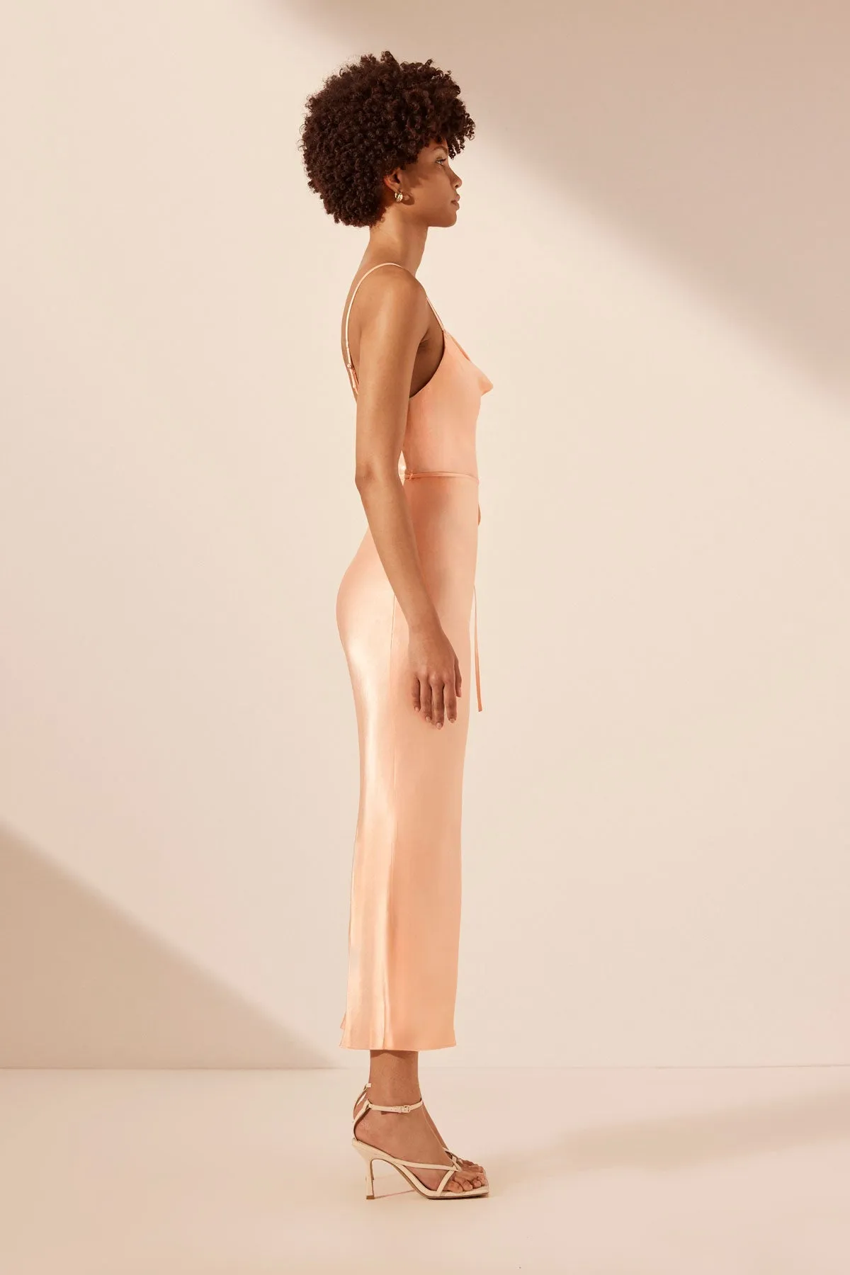 LA LUNE BIAS COWL MIDI DRESS - PEACH