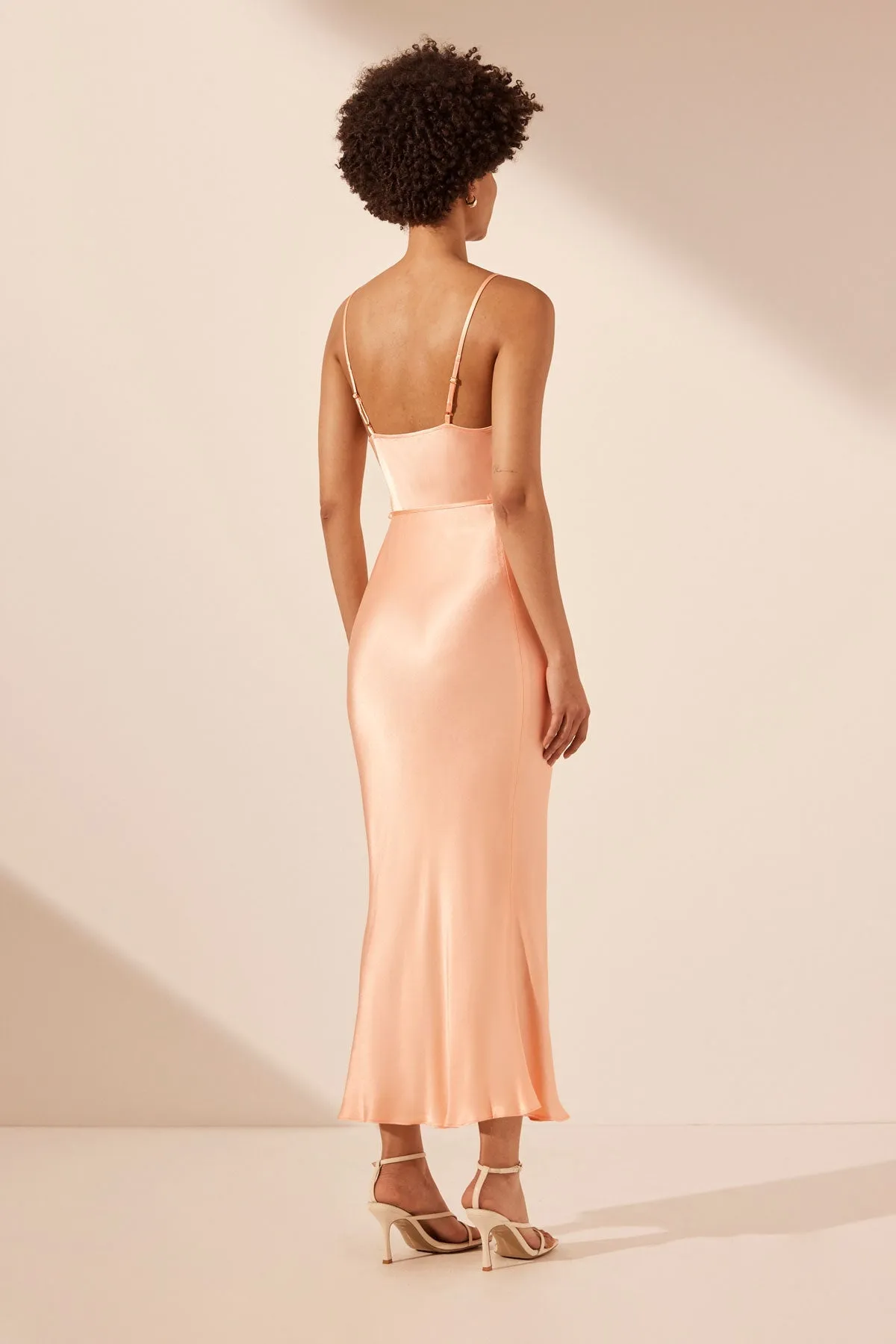 LA LUNE BIAS COWL MIDI DRESS - PEACH