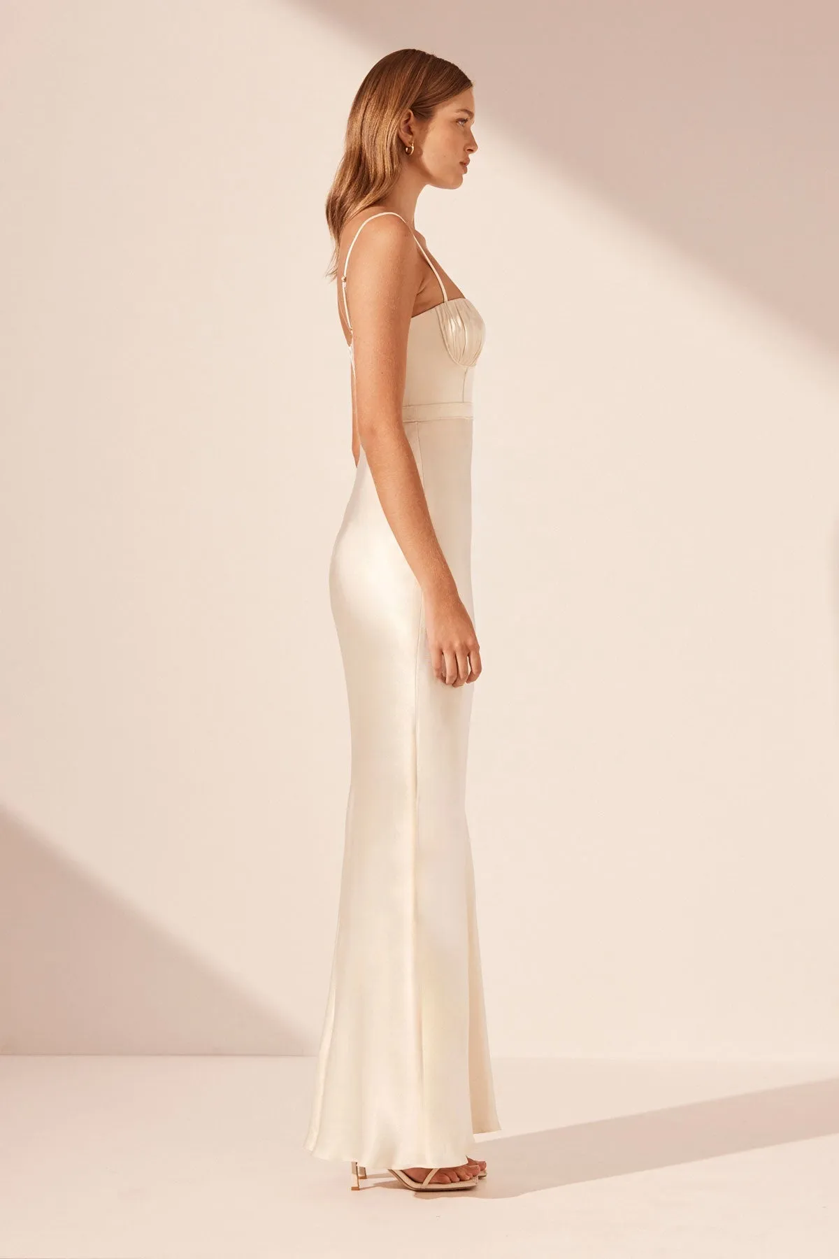 LA LUNE CORDED RUCHED MAXI DRESS - CREAM