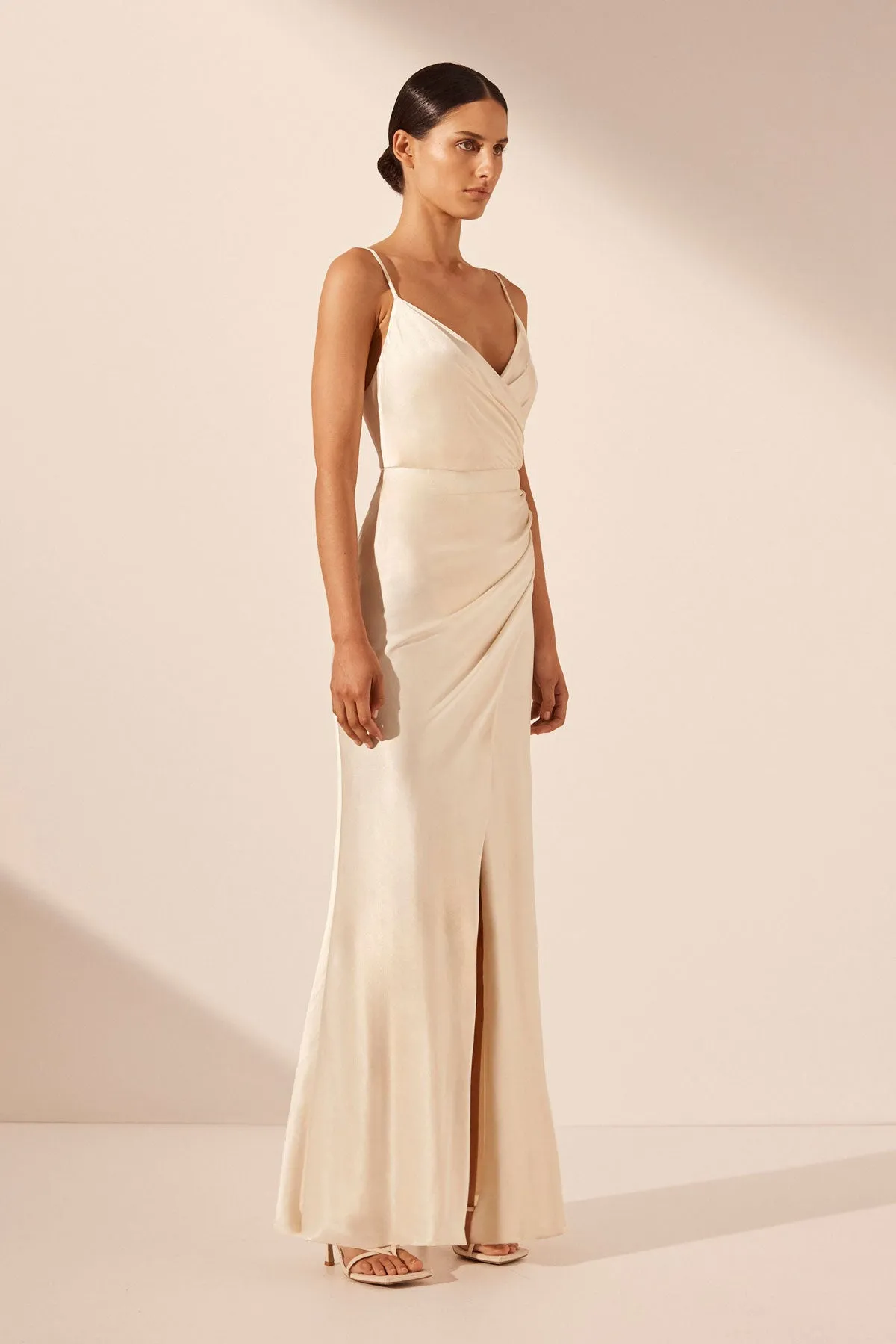 LA LUNE CROSS DRAPED MAXI DRESS - CREAM