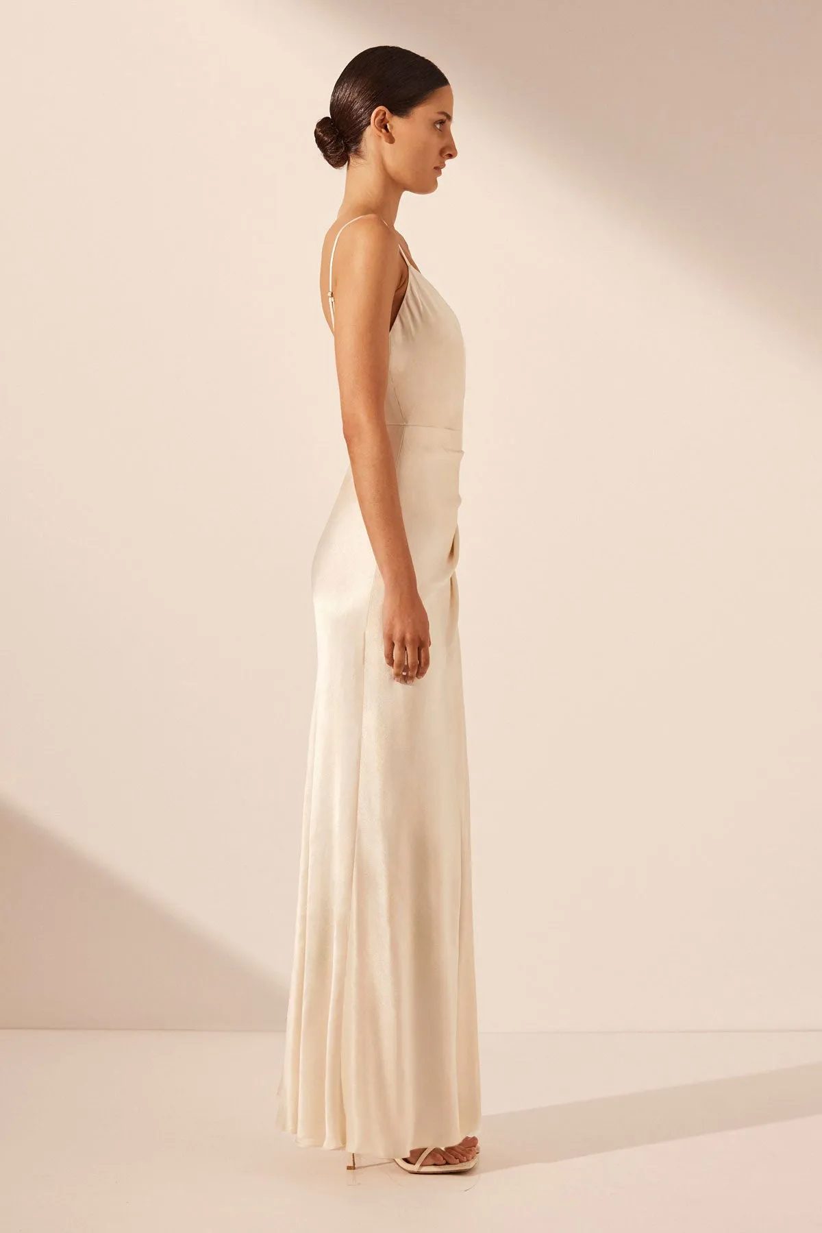 LA LUNE CROSS DRAPED MAXI DRESS - CREAM