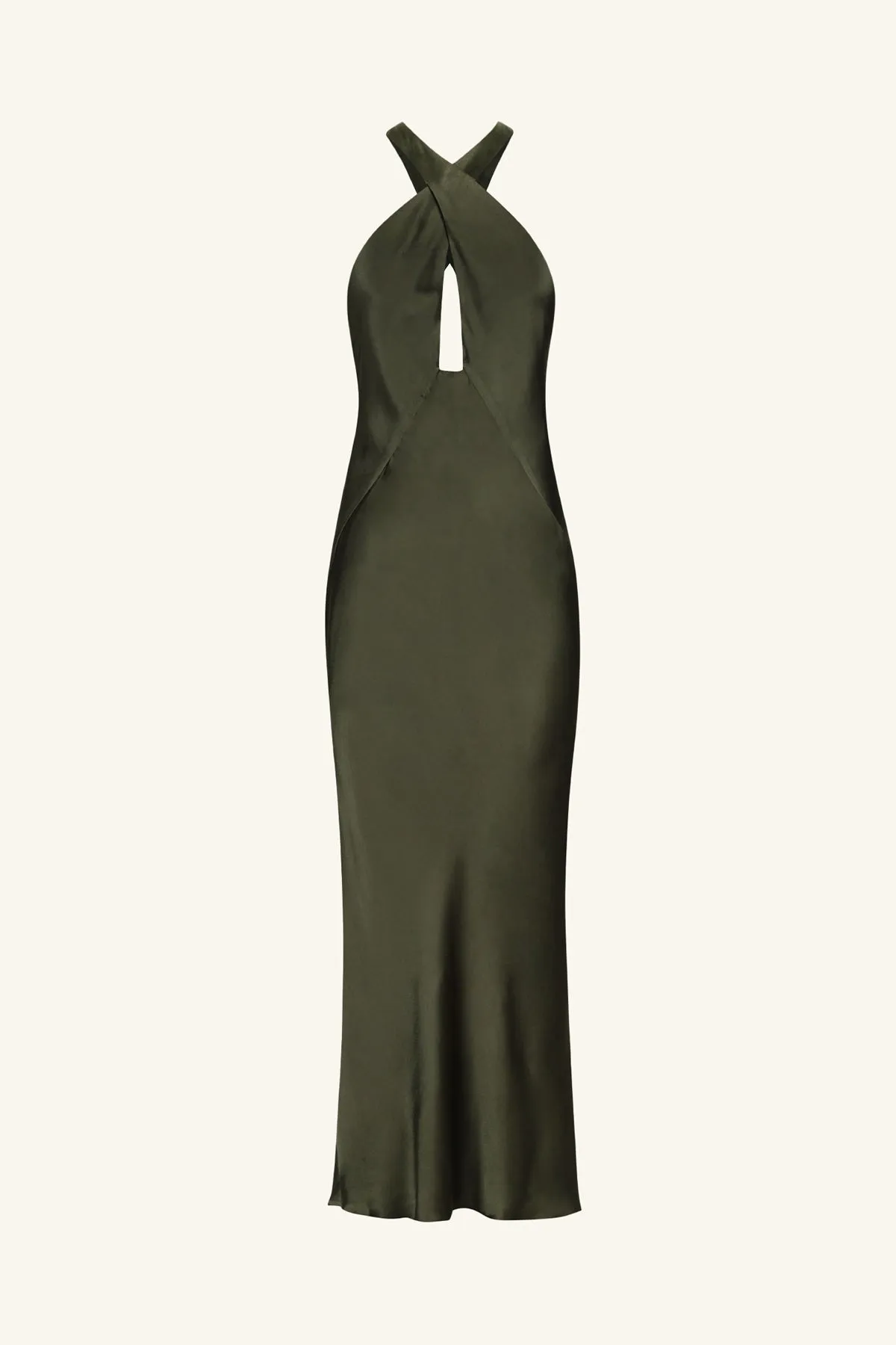 LA LUNE CROSS FRONT KEYHOLE MIDI DRESS - FOREST