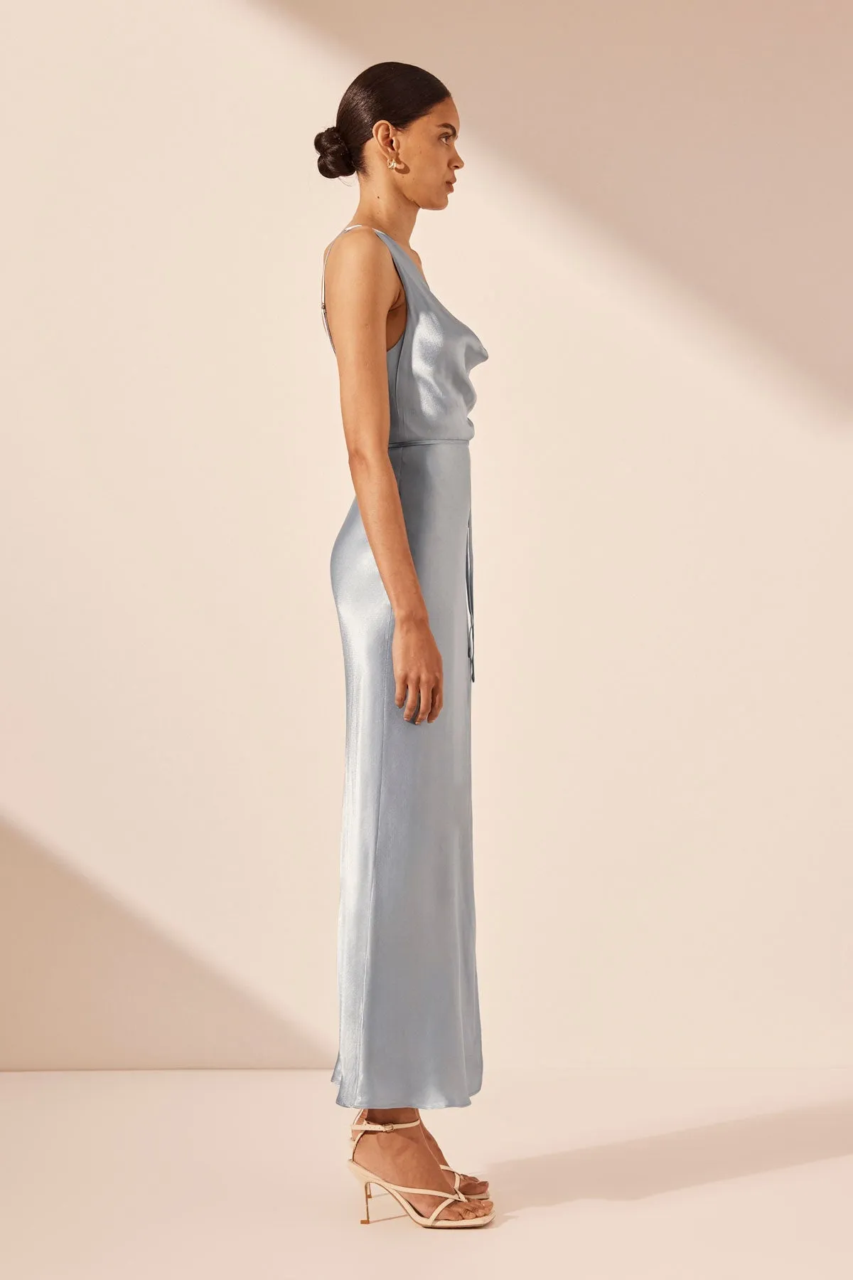 LA LUNE DRAPED SIDE SPLIT MIDI DRESS - POWDER BLUE