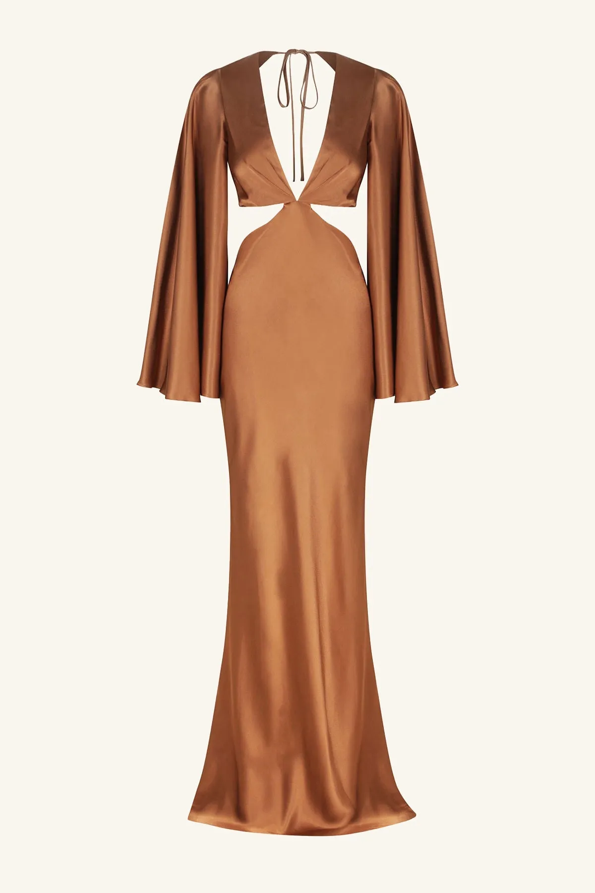 LA LUNE FLARED SLEEVE OPEN BACK MAXI DRESS - ALMOND