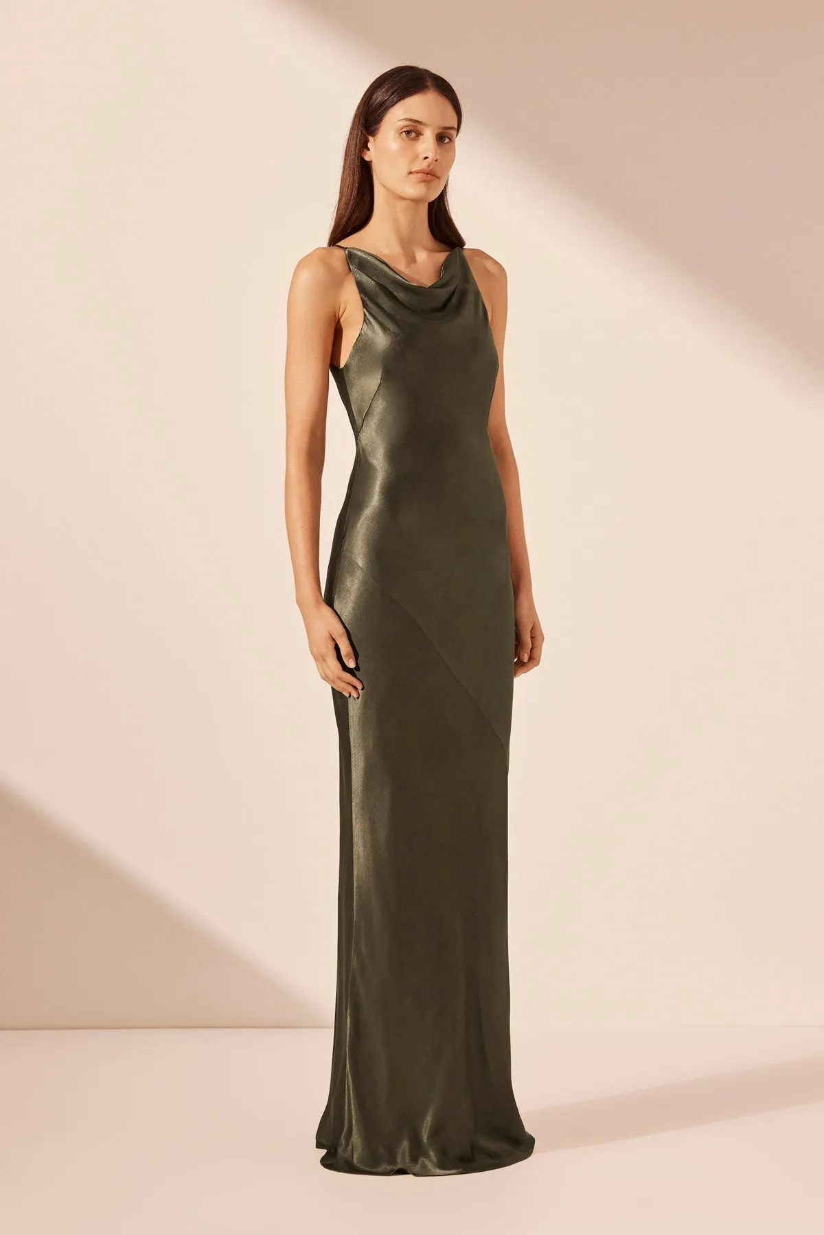 LA LUNE HIGH NECK COWL MAXI DRESS - FOREST