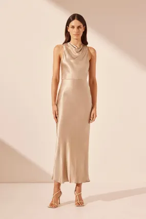 LA LUNE HIGH NECK MIDI DRESS - GOLD