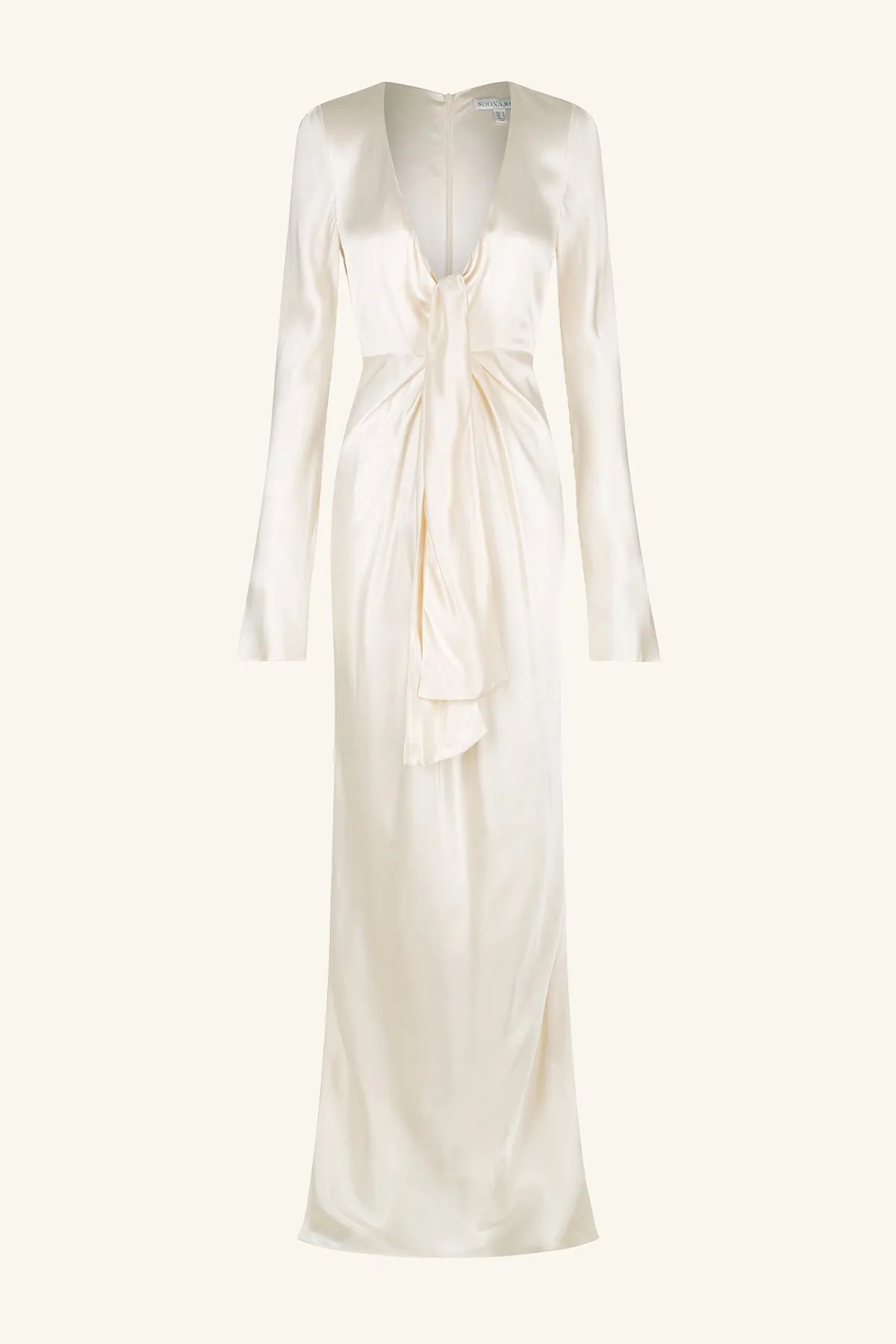 LA LUNE PLUNGED TIE FRONT MAXI DRESS - CREAM