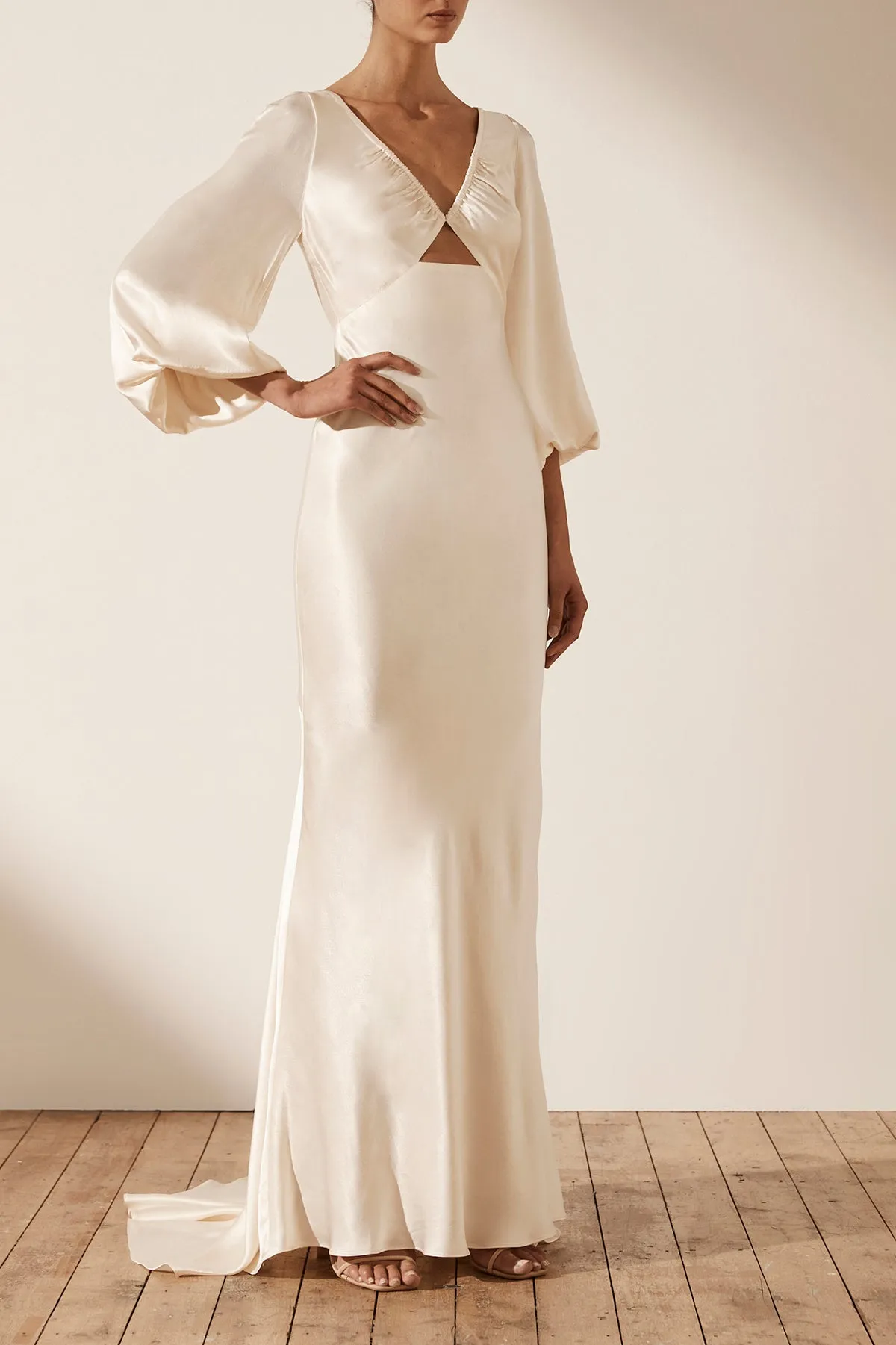 LA LUNE RUCHED BODICE BALLOON SLEEVE MAXI DRESS - CREAM