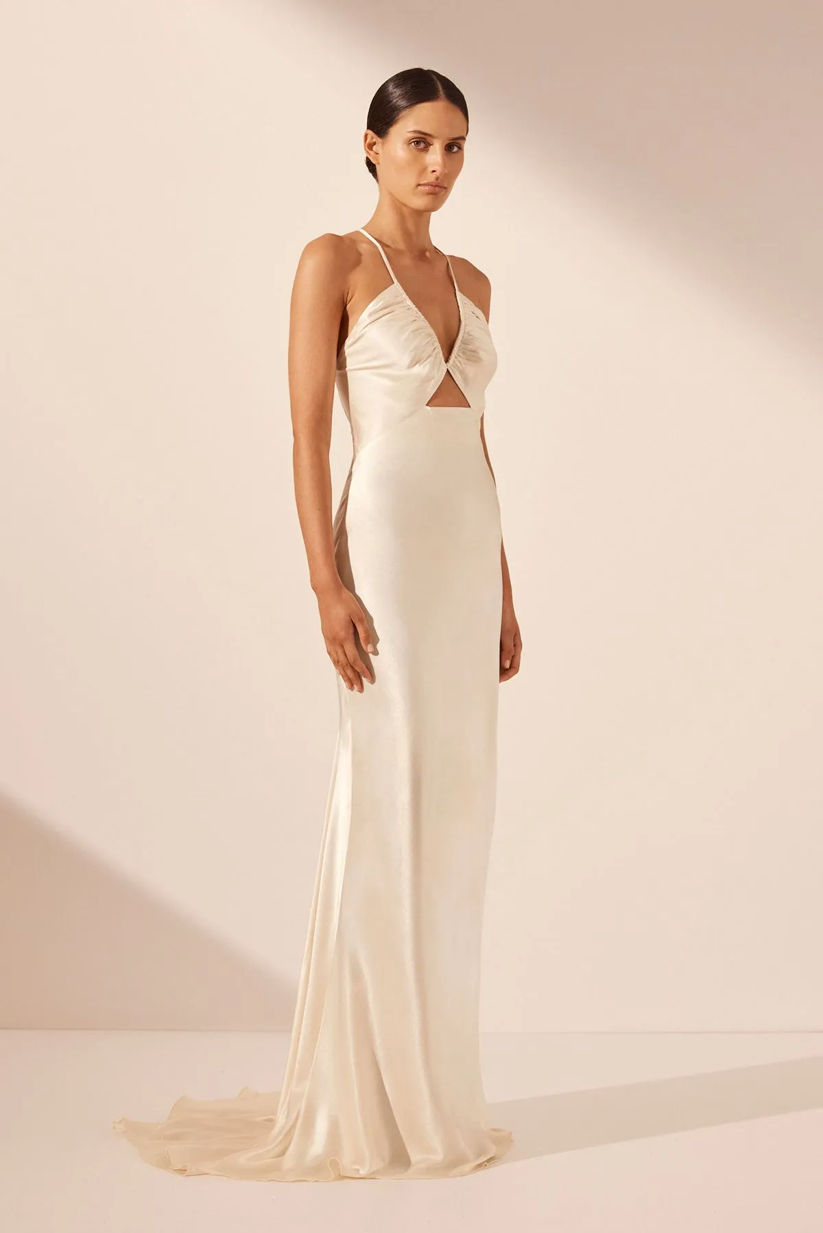 LA LUNE RUCHED BODICE MAXI DRESS - CREAM