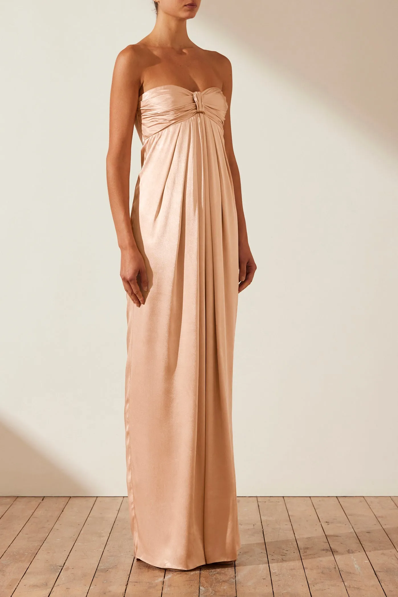 LA LUNE STRAPLESS KNOT MAXI DRESS - DESERT ROSE