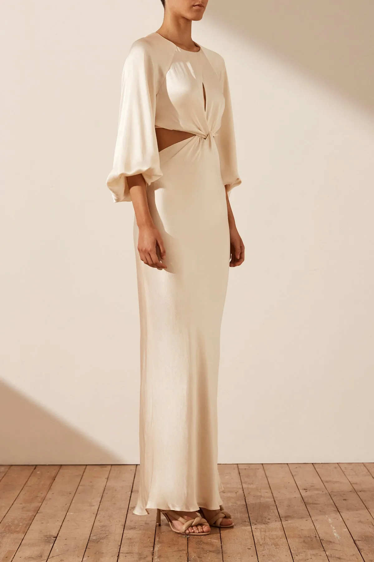 LA LUNE TWIST FRONT CUT OUT MAXI DRESS - CREAM