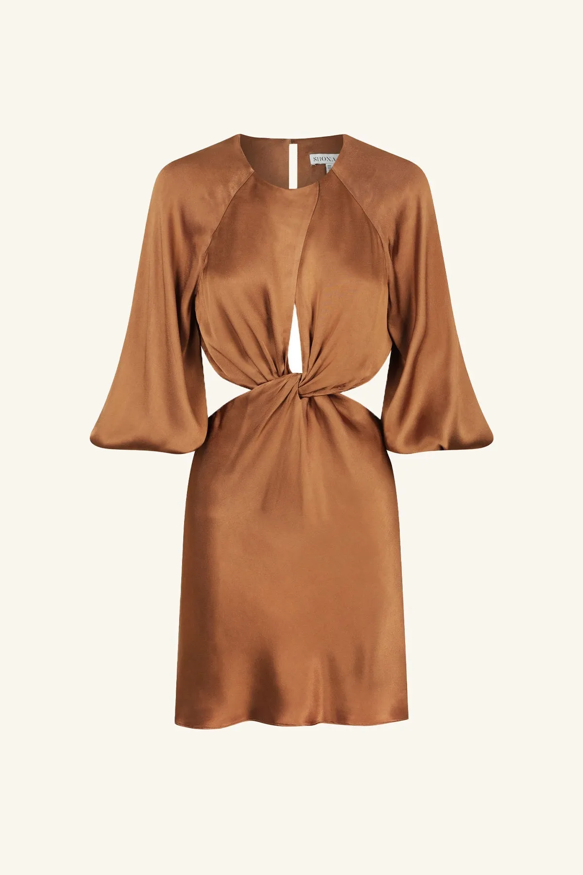 LA LUNE TWIST FRONT CUT OUT MINI DRESS - ALMOND