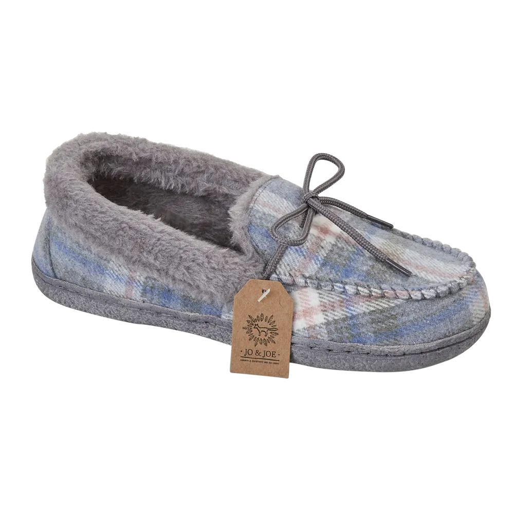 Ladies Bedroom Slippers Slate Grey  Check Pembroke Jo & Joe