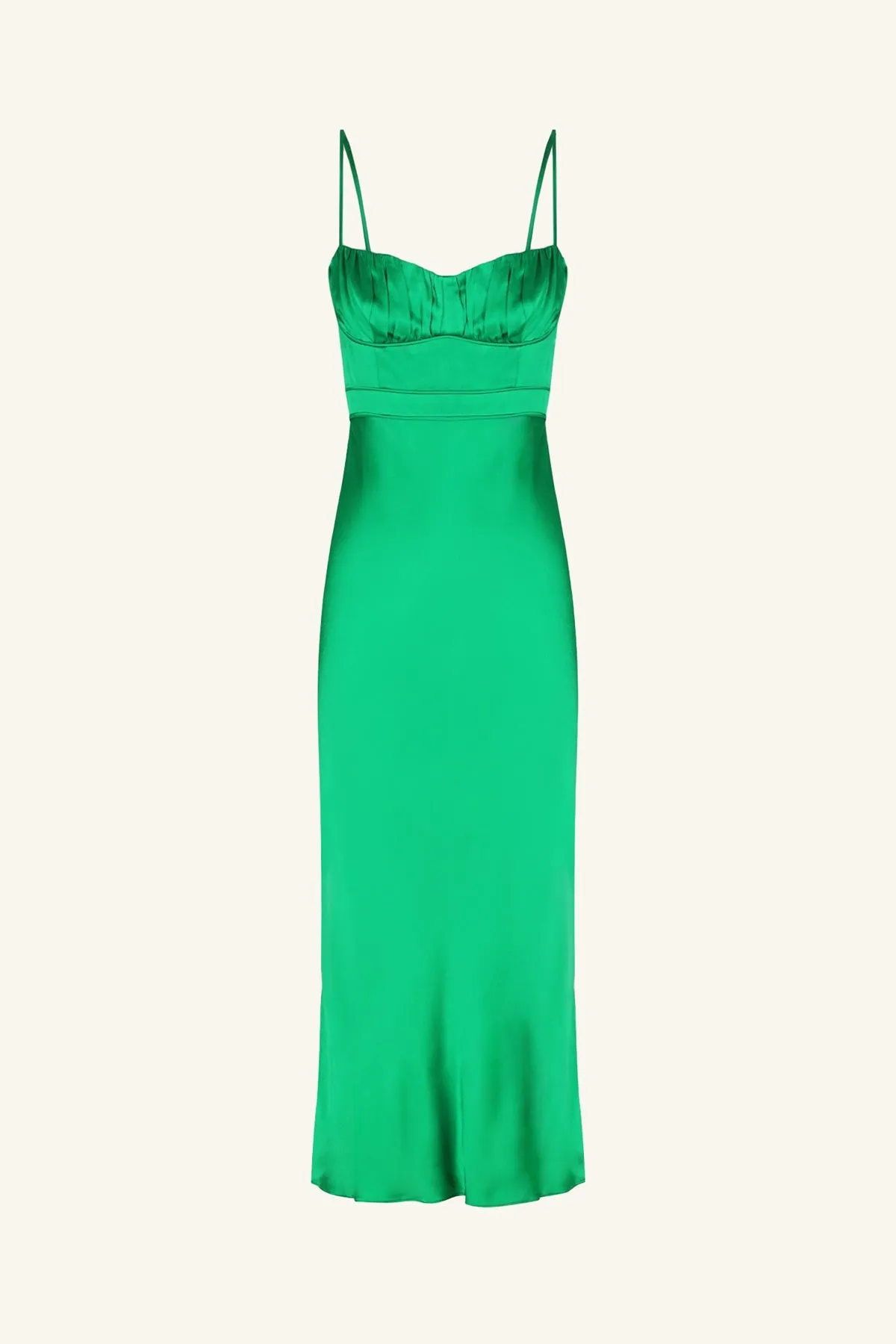 LANA CORDED RUCHED MIDI DRESS - TREE GREEN