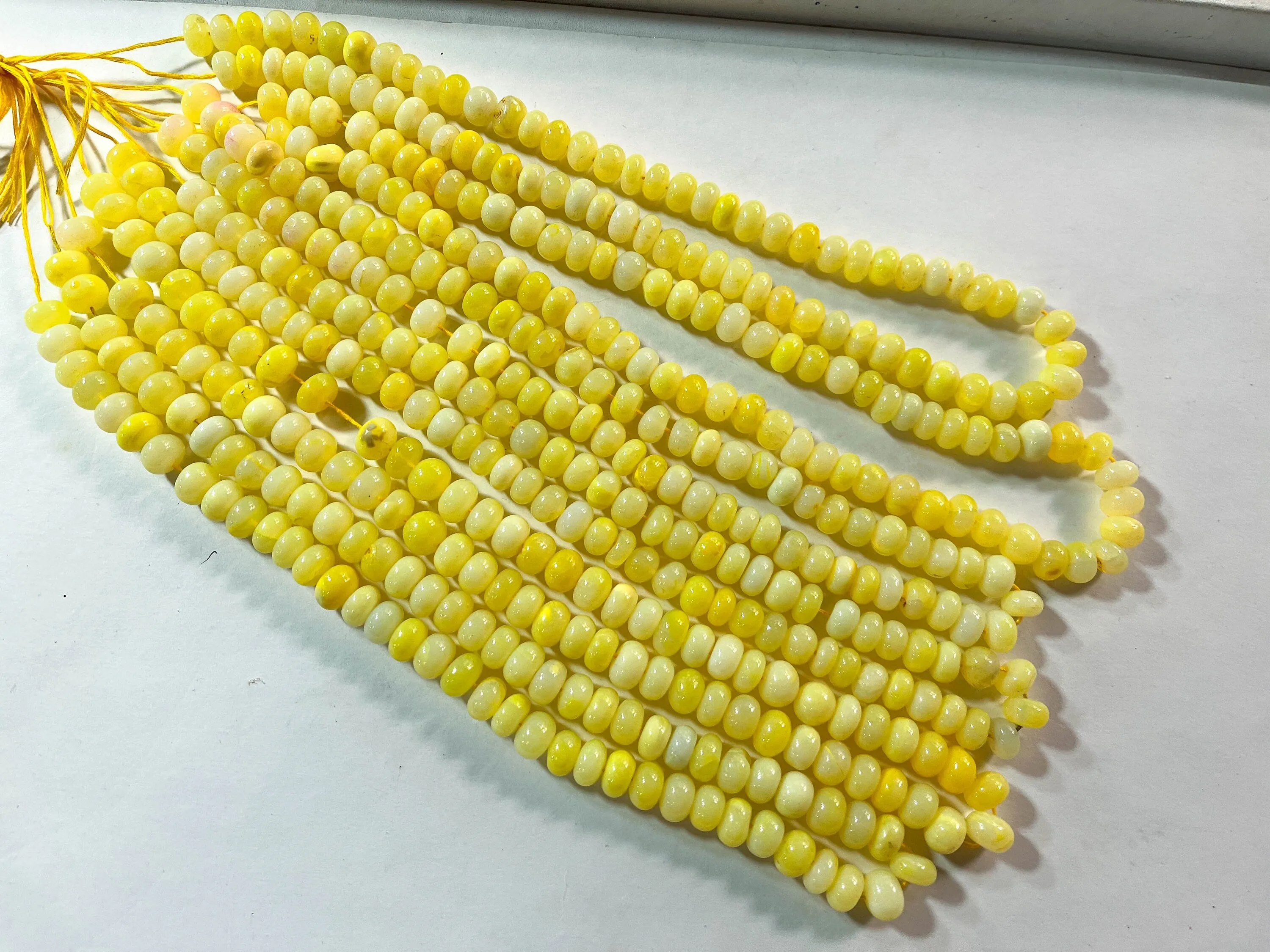 Lemon Yellow Opal Smooth Rondelle Shape Beads