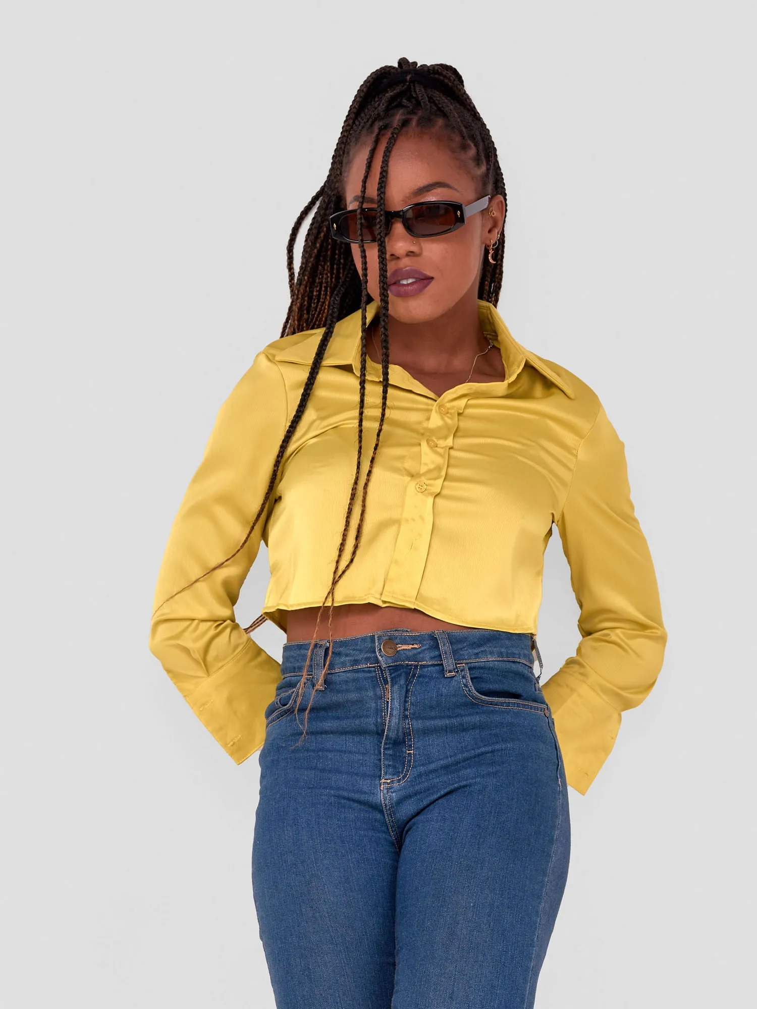 Lola Satin Crop Shirt - Lime