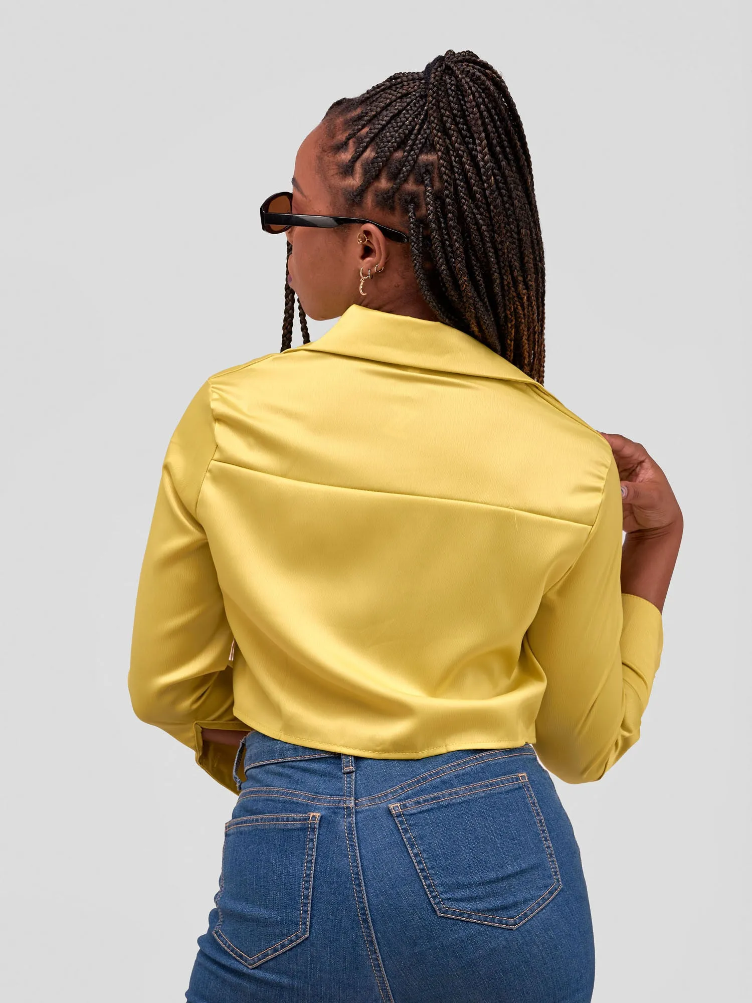 Lola Satin Crop Shirt - Lime