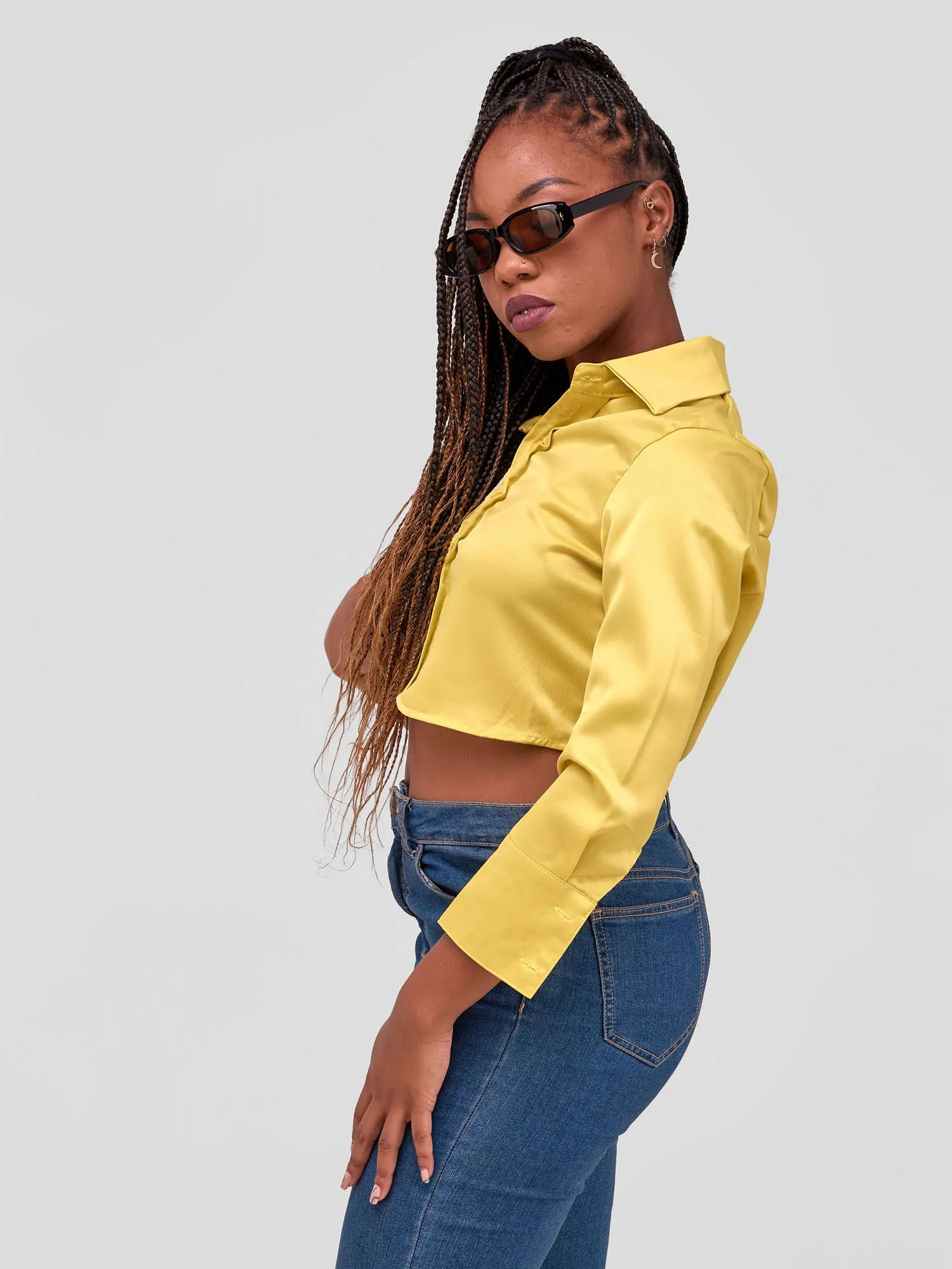 Lola Satin Crop Shirt - Lime