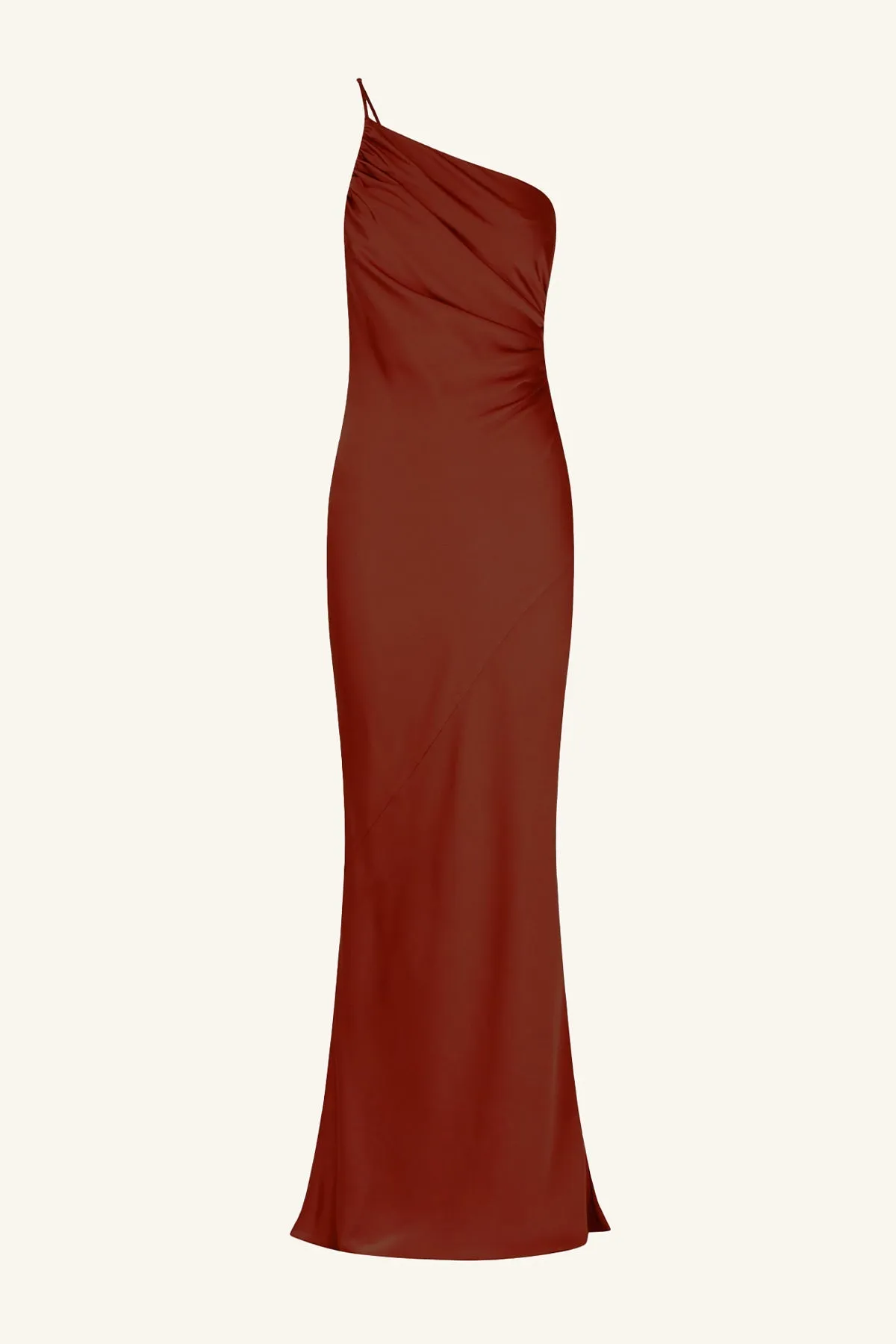 LUXE ASYMMETRICAL GATHERED MAXI DRESS - SANGRIA