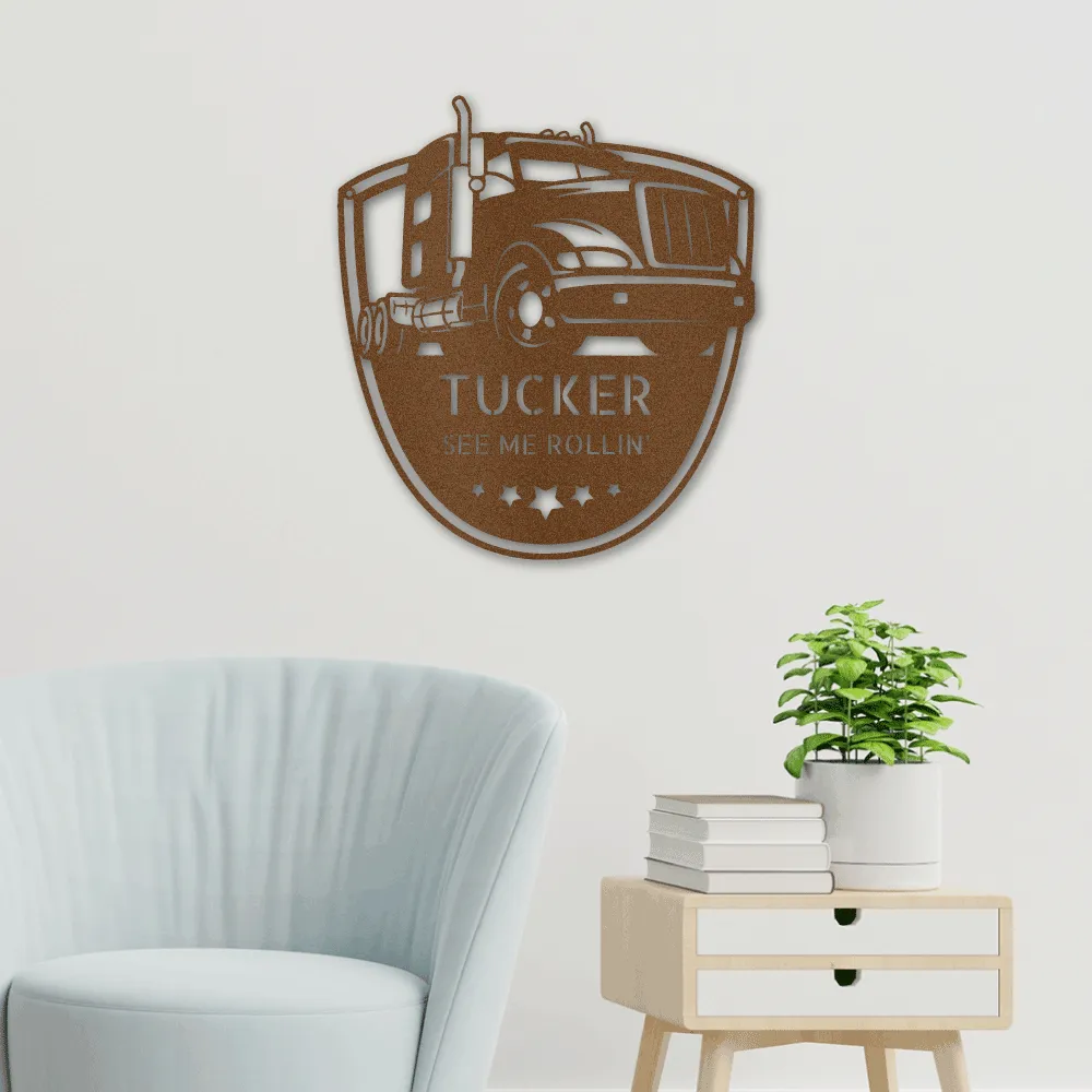 Metal Art Semi Truck- Personalized Metal Signs For Garage