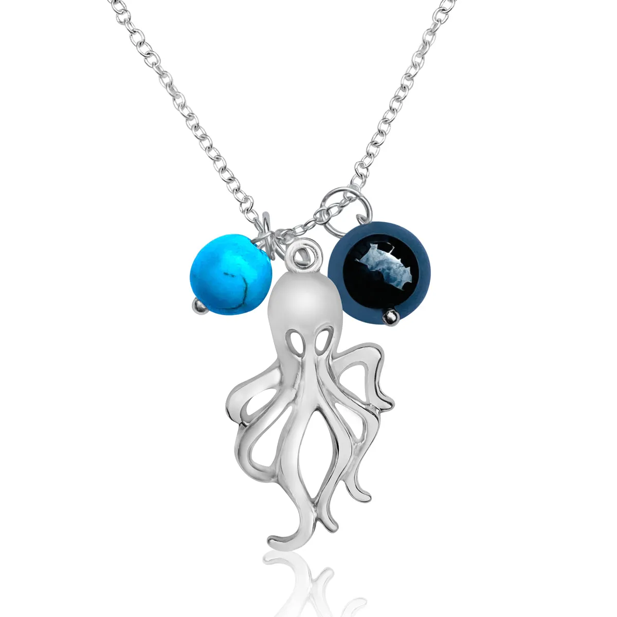 Octopus Ocean Charm Necklace with Hematite and Turquoise Howlite to Symbolize Adaptability