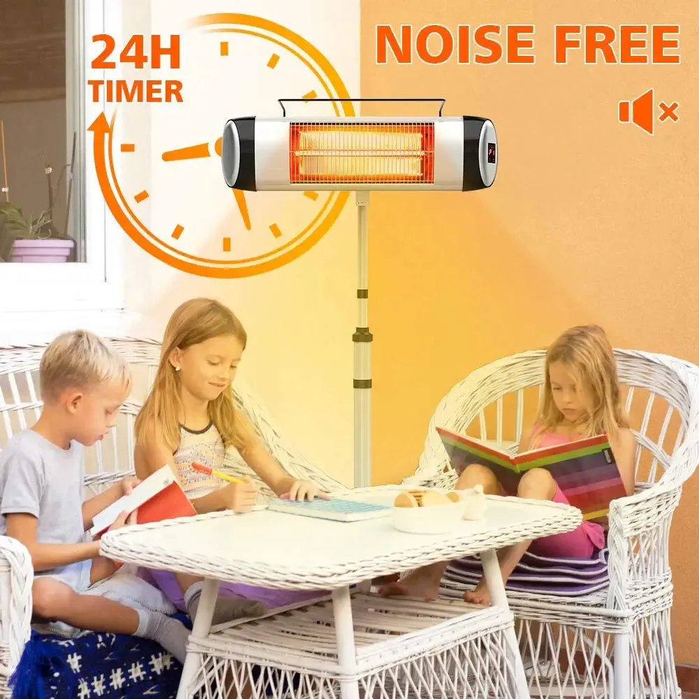 Outdoor Patio Heater, Electric Patio Heater for Instant Heat, 1500W Standing Infrared Heater with Remote, Quiet & 24H Timer, Radiant Heater for Garage Porch Outdoor Use, Tip-Over Protection