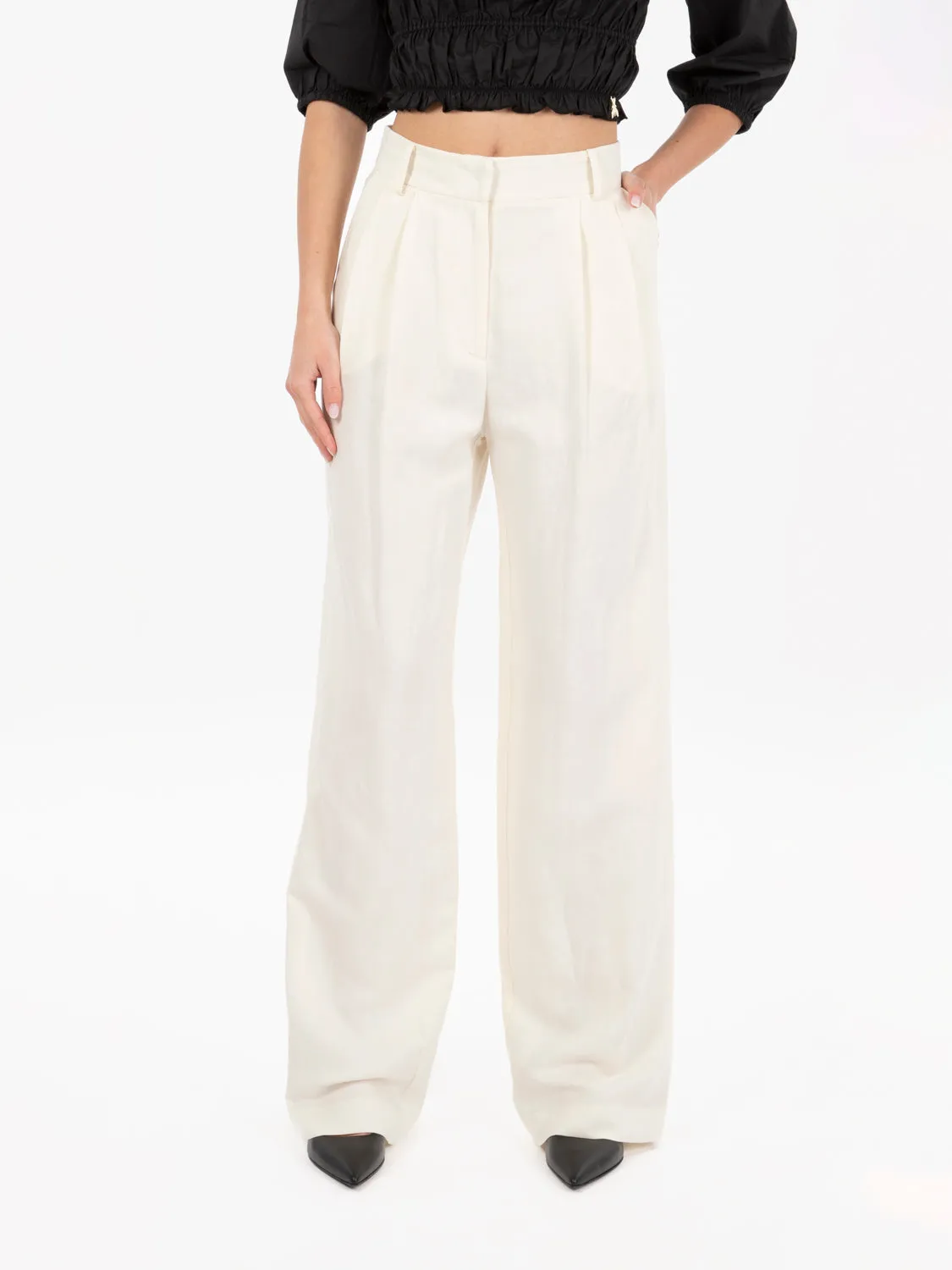 Pantaloni lino a palazzo raw white