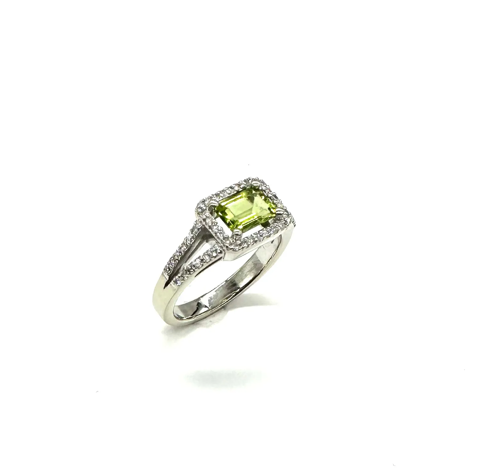 Peridot & Halo Diamond Ring