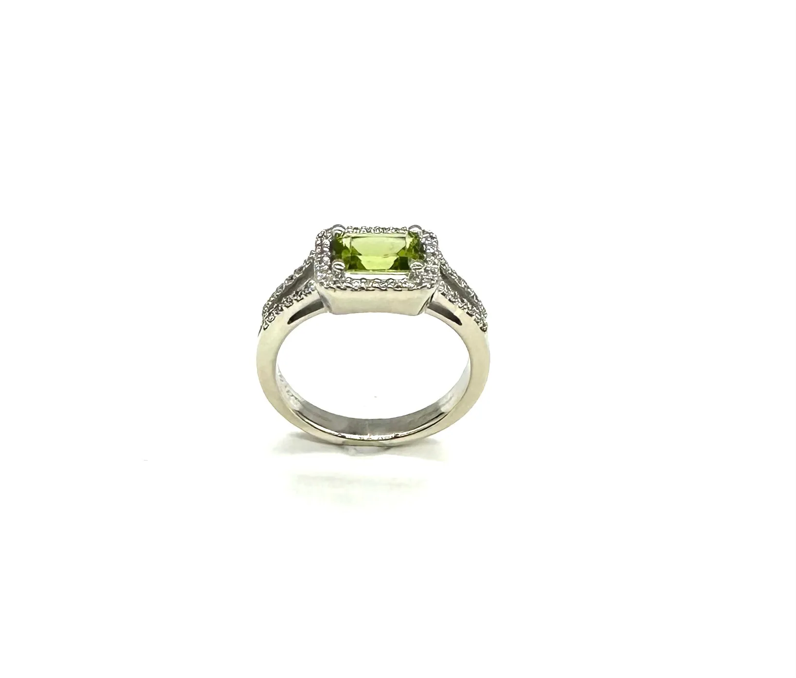 Peridot & Halo Diamond Ring