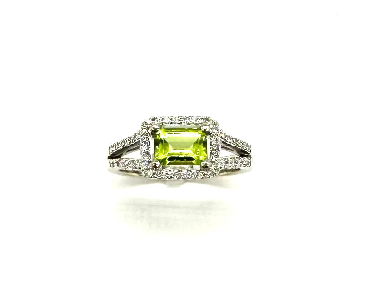 Peridot & Halo Diamond Ring