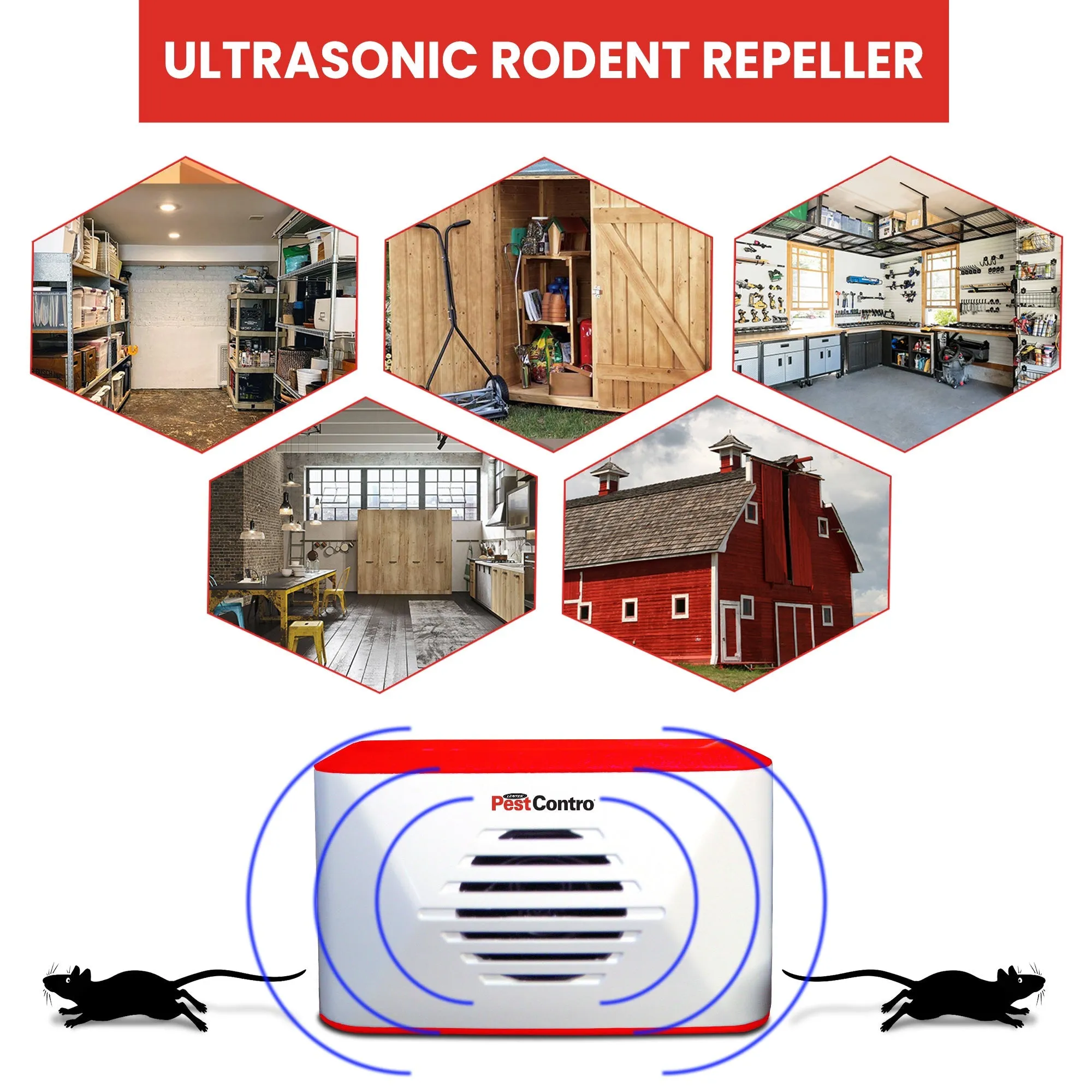 PestContro Portable Ultrasonic Rodent Repeller, Cordless Non-Lethal Pest Control for Insects Mice Rats Squirrels Bats Spiders Roaches, Use in Kitchen Office Garage Basement Shed Storage Attic