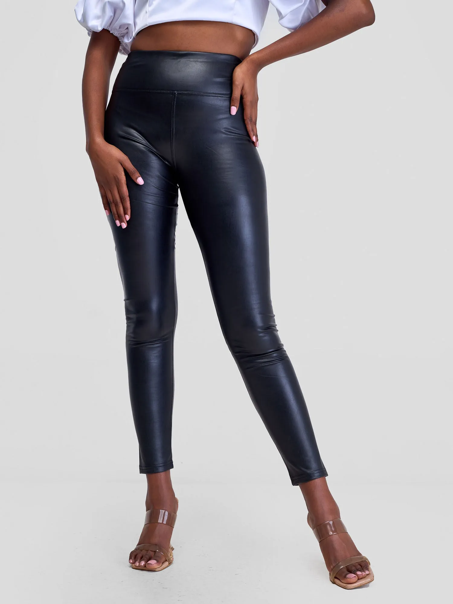 Popular 21 Black Sheen Leggings-Black